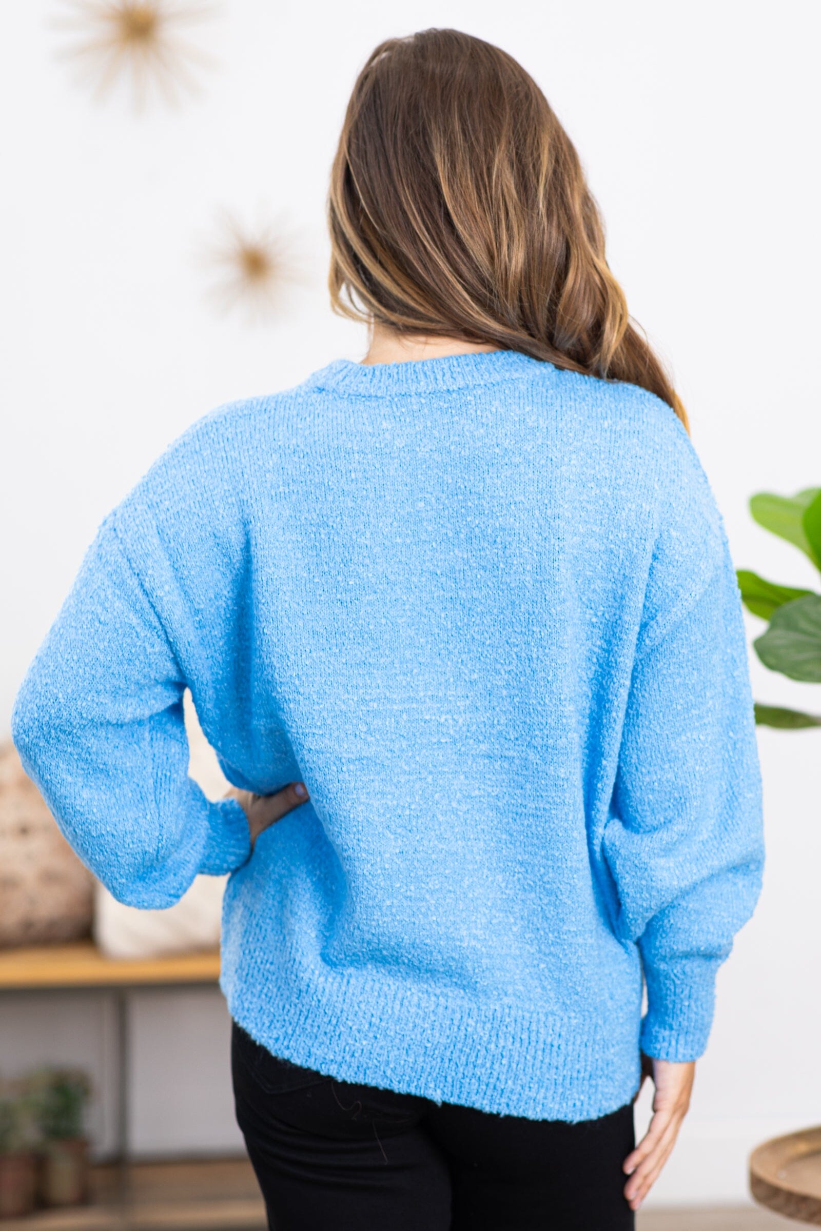 Baby Blue Chenille Textured Sweater - Filly Flair