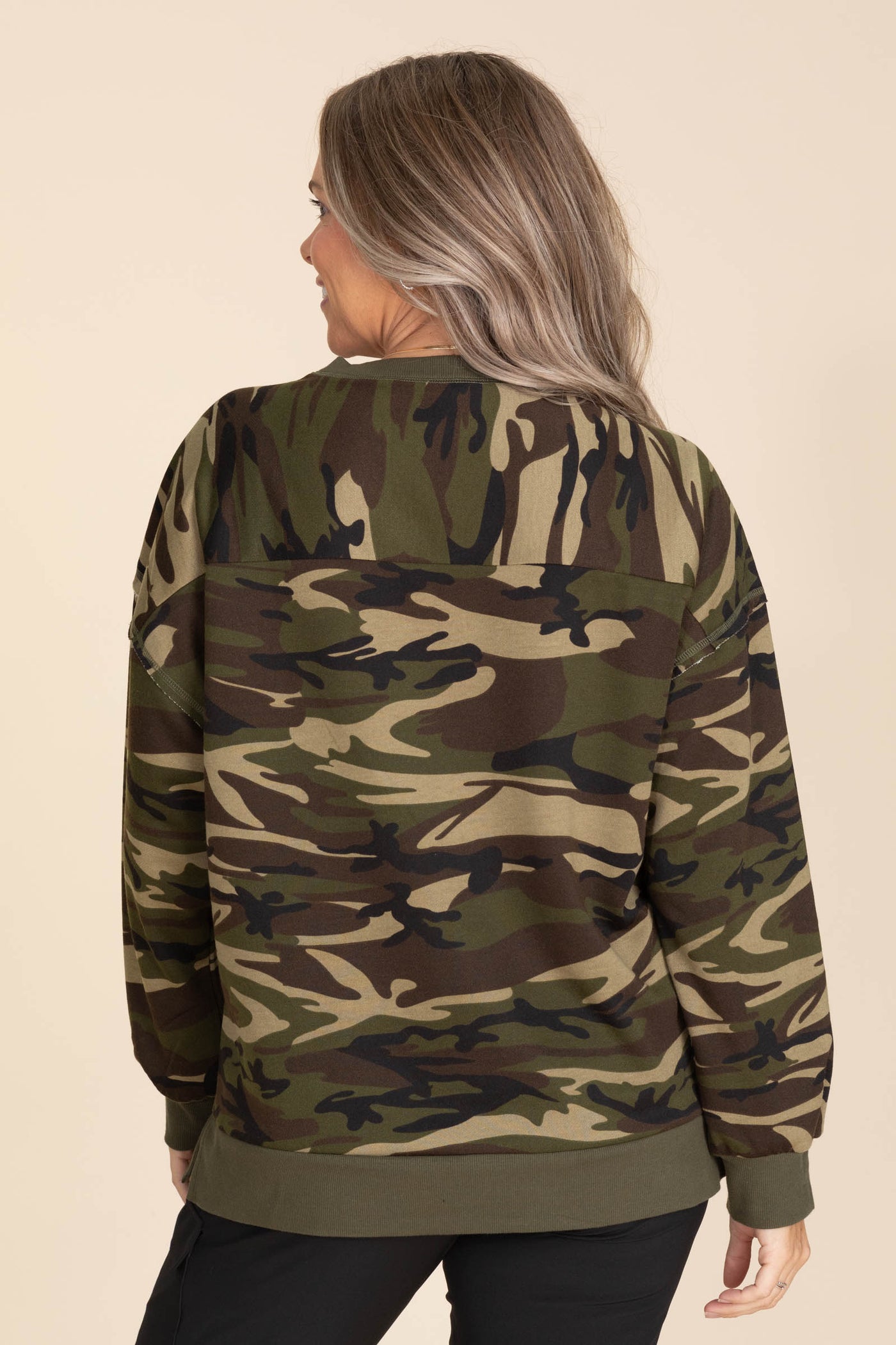 Camo Printed Knit Crewneck Top