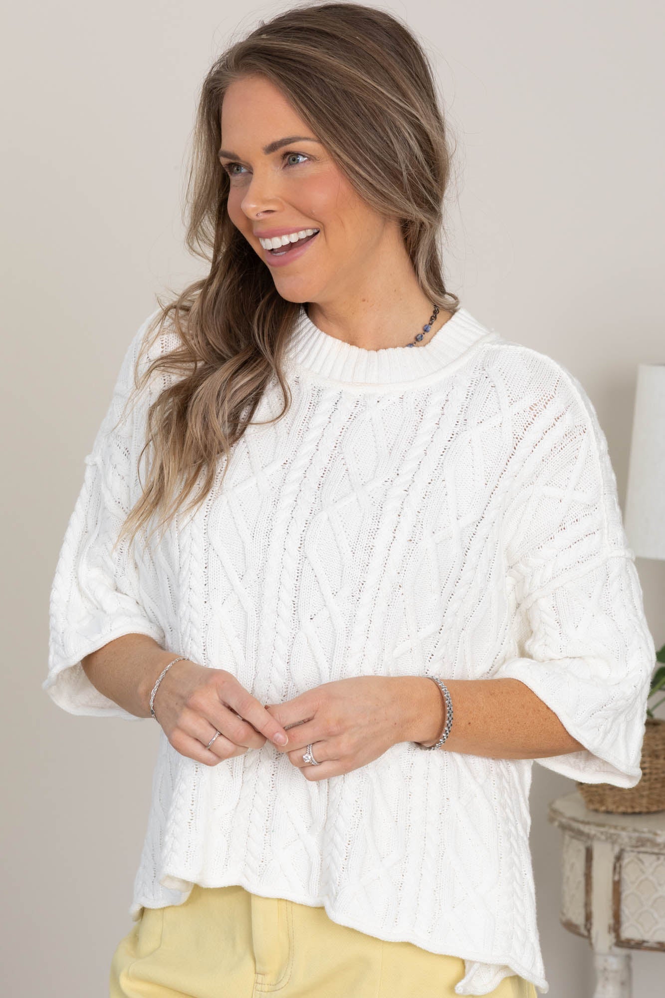 Off White Boxy Knit Sweater Top
