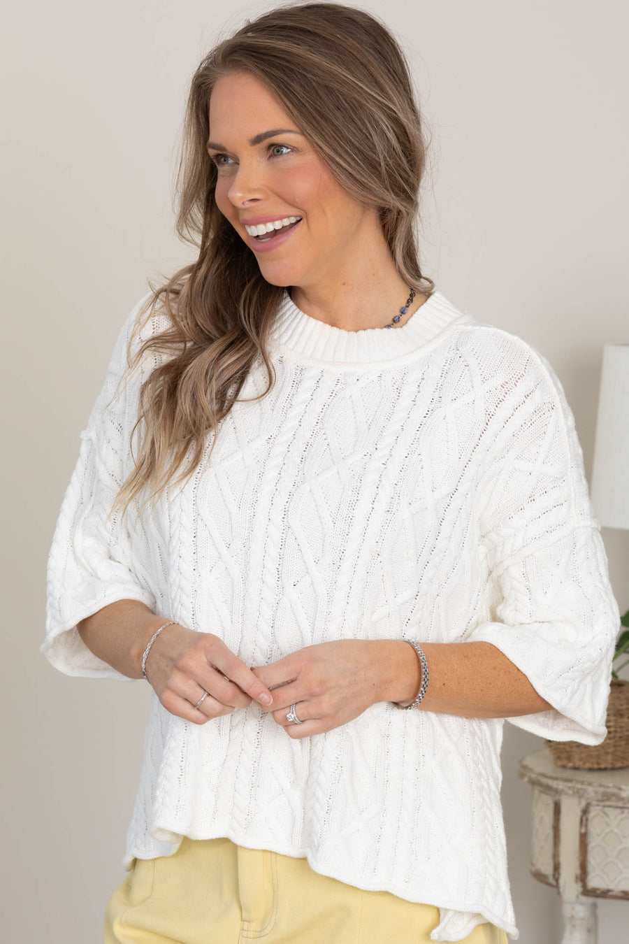 Off White Boxy Knit Sweater Top