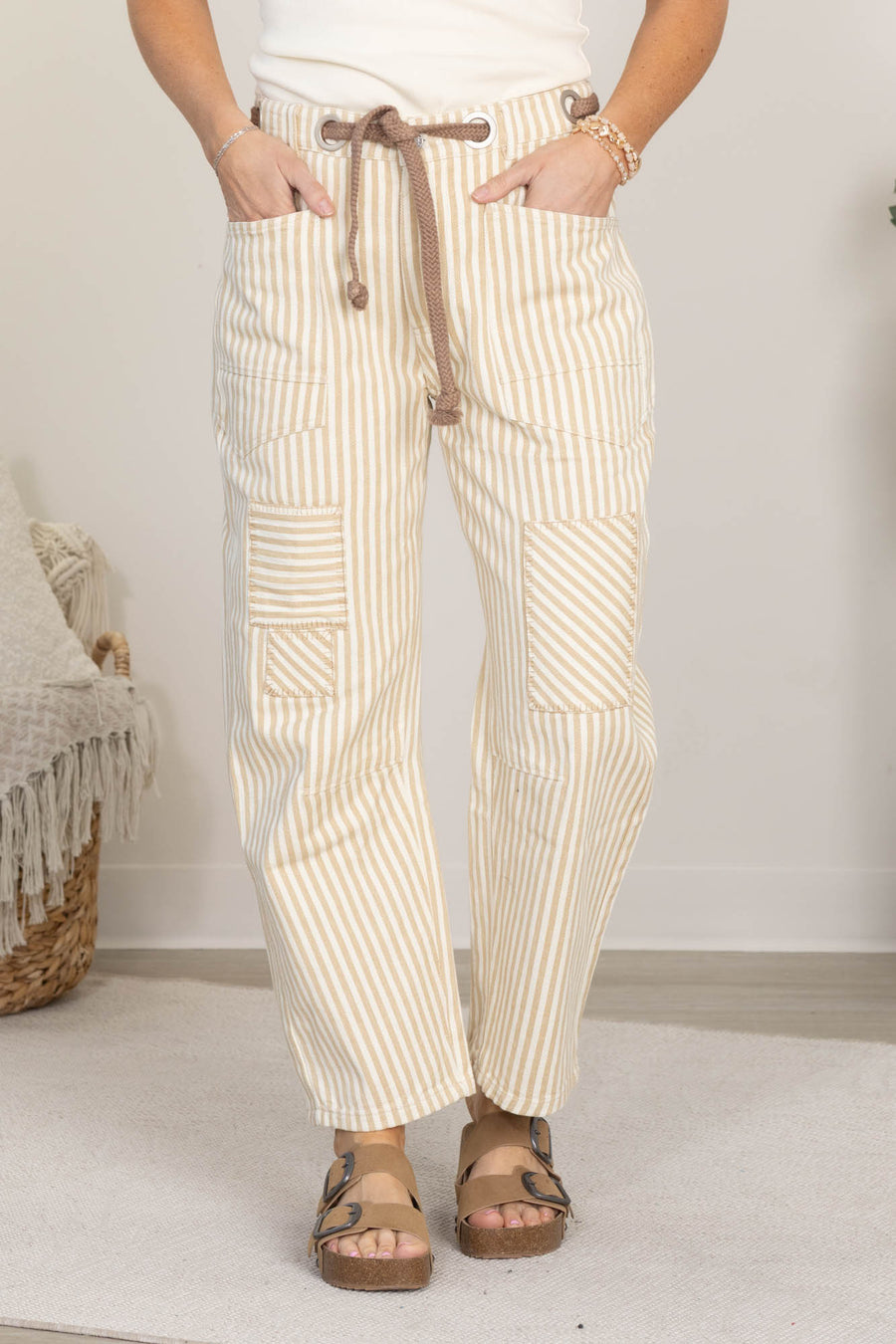 Relaxed Vintage Stripe Rope String Pants