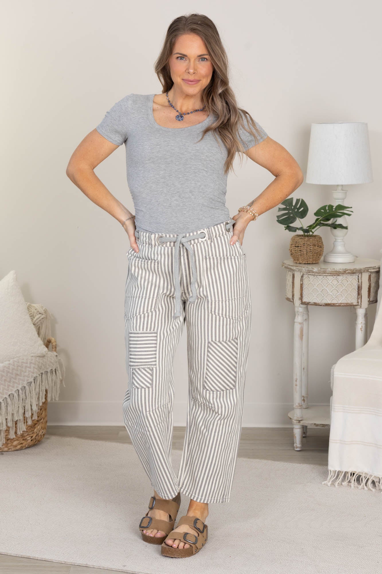 Relaxed Vintage Stripe Rope String Pants
