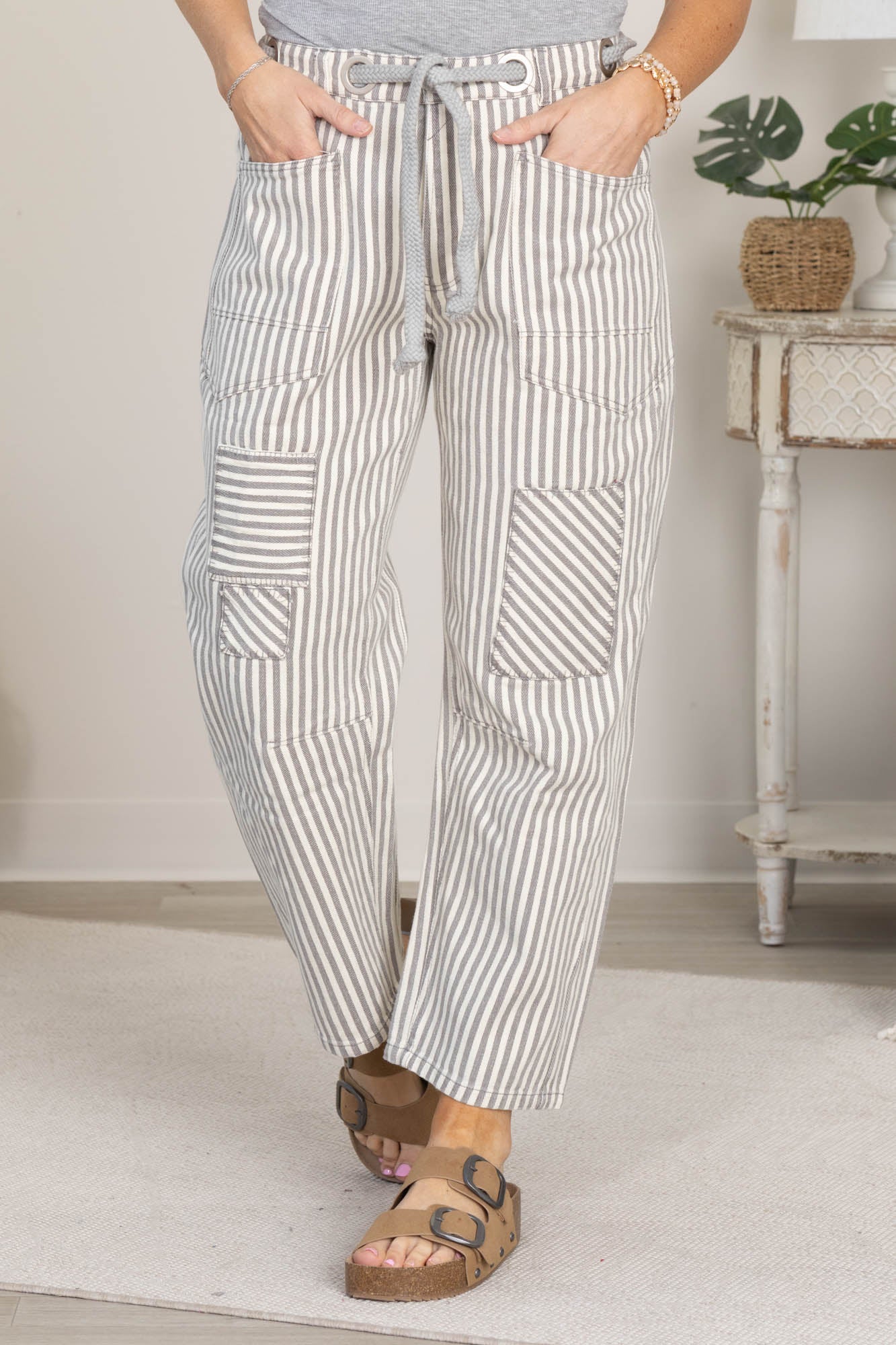 Relaxed Vintage Stripe Rope String Pants