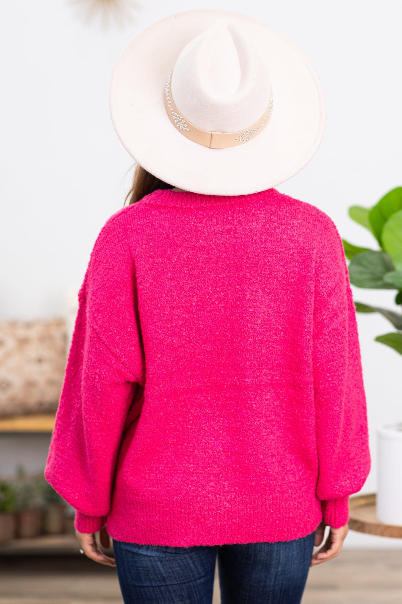 Hot Pink Chenille Textured Sweater - Filly Flair