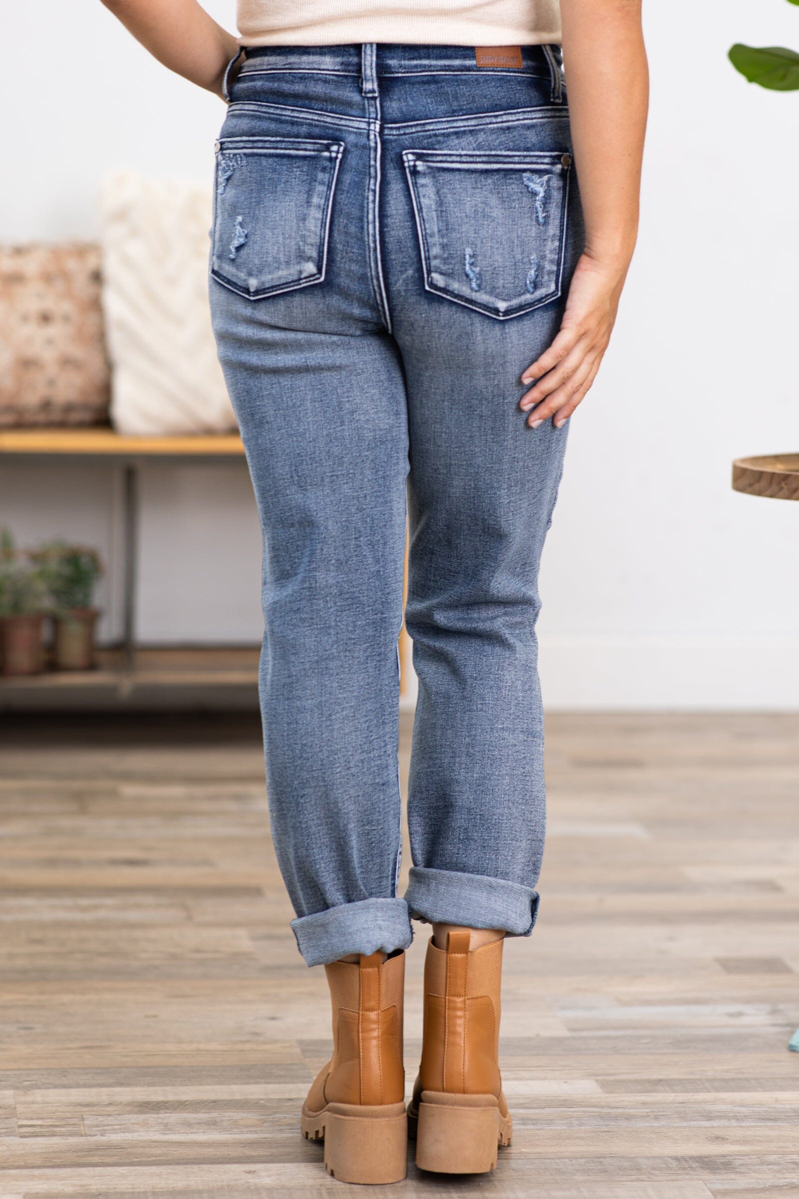 Judy Blue Mid Rise Distressed Boyfriend Jeans - Filly Flair