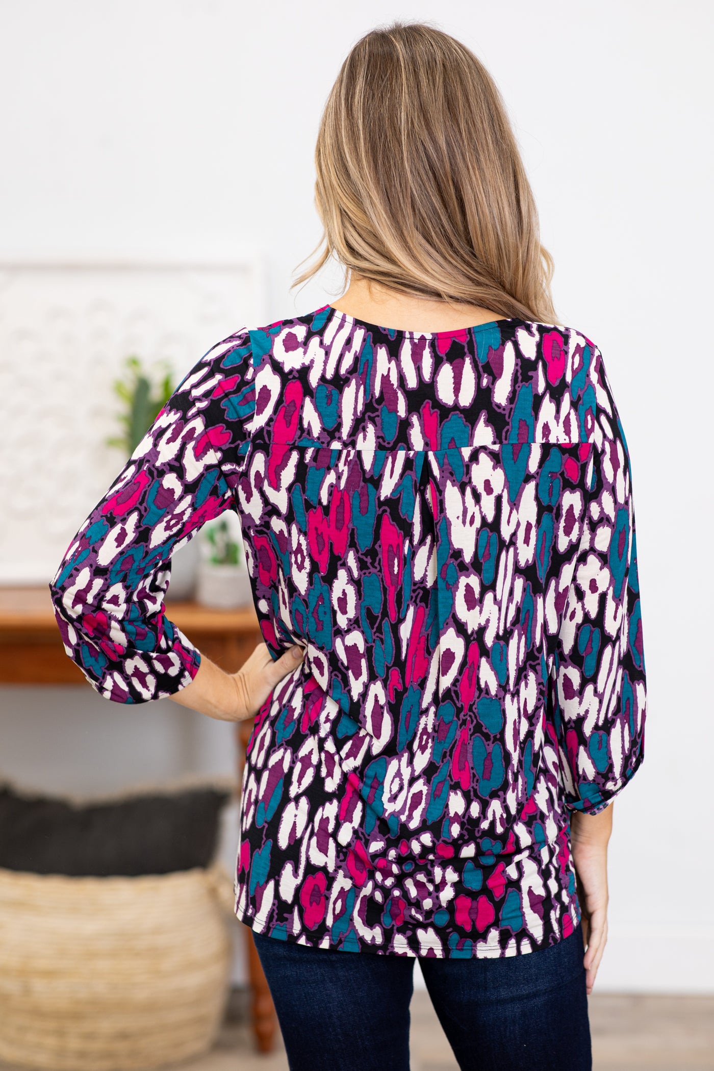 Hot Pink and Teal Abstract Animal Print Top