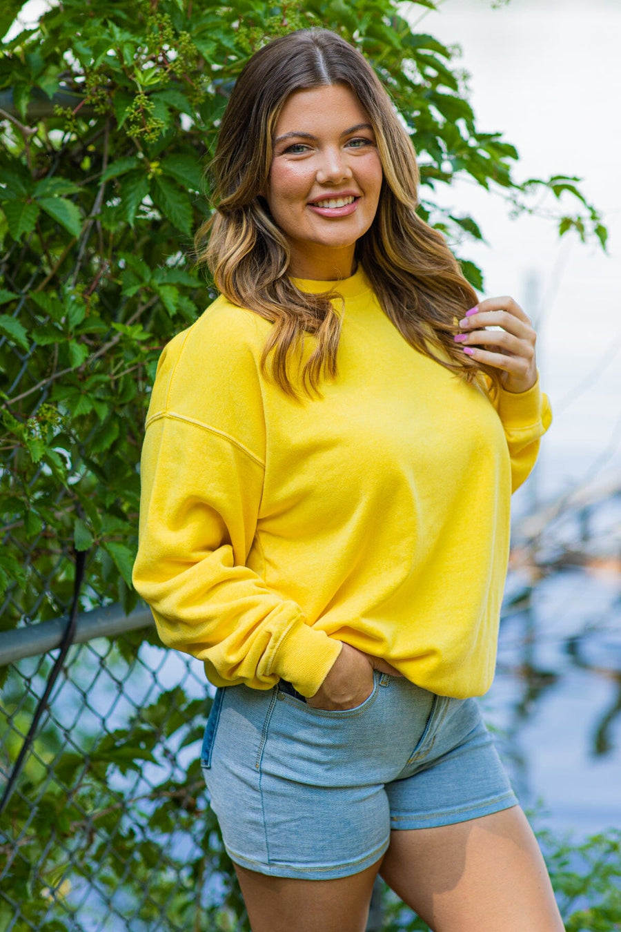 Yellow Fleece Burnout Sweatshirt - Filly Flair