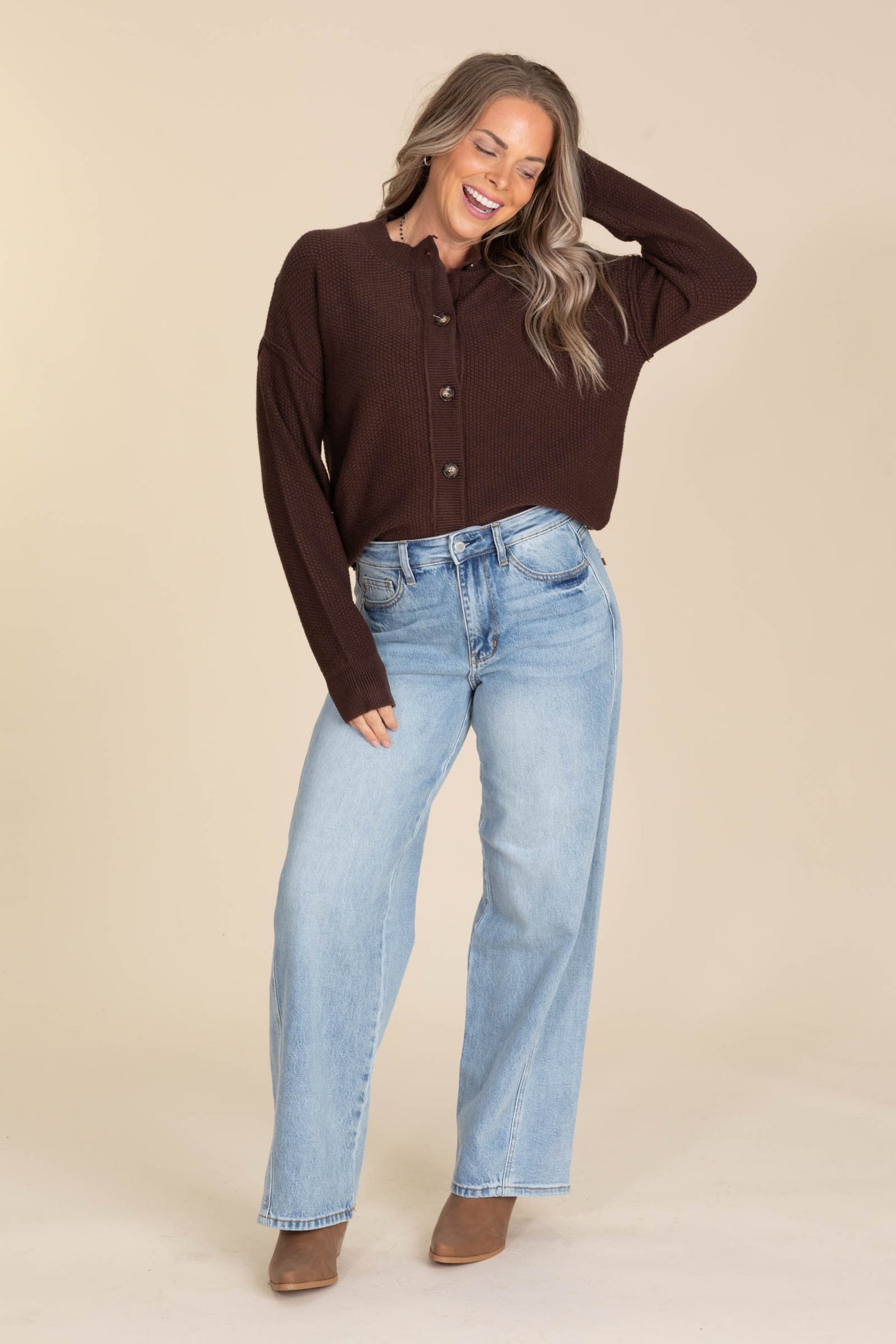 Waffle Textured Button Up Cardigans