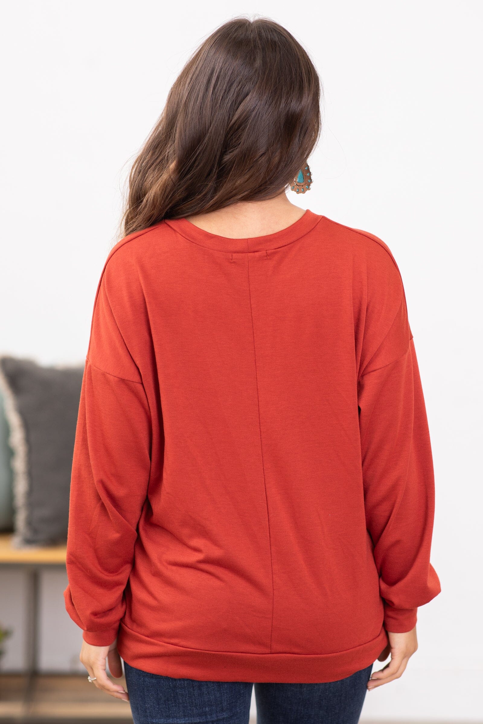 Cranberry Crew Neck Long Sleeve Top - Filly Flair