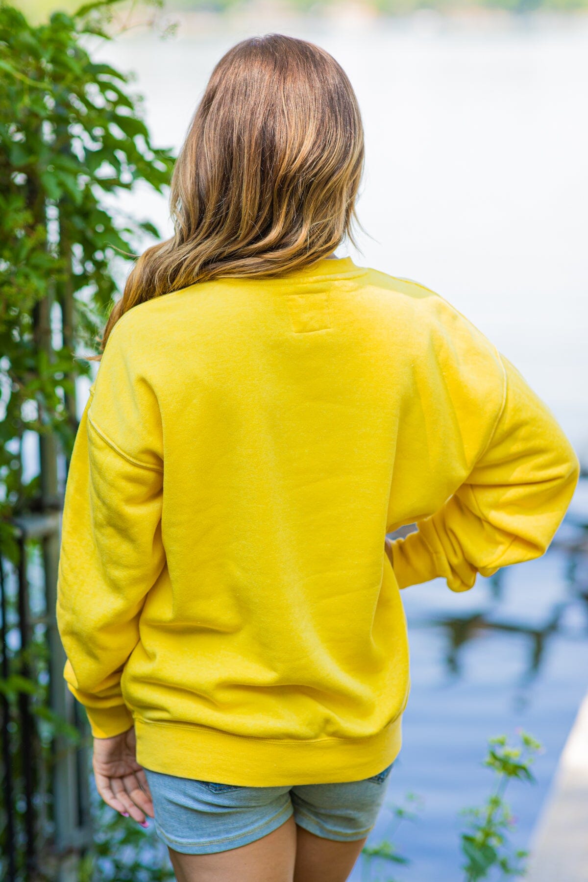 Yellow Fleece Burnout Sweatshirt - Filly Flair
