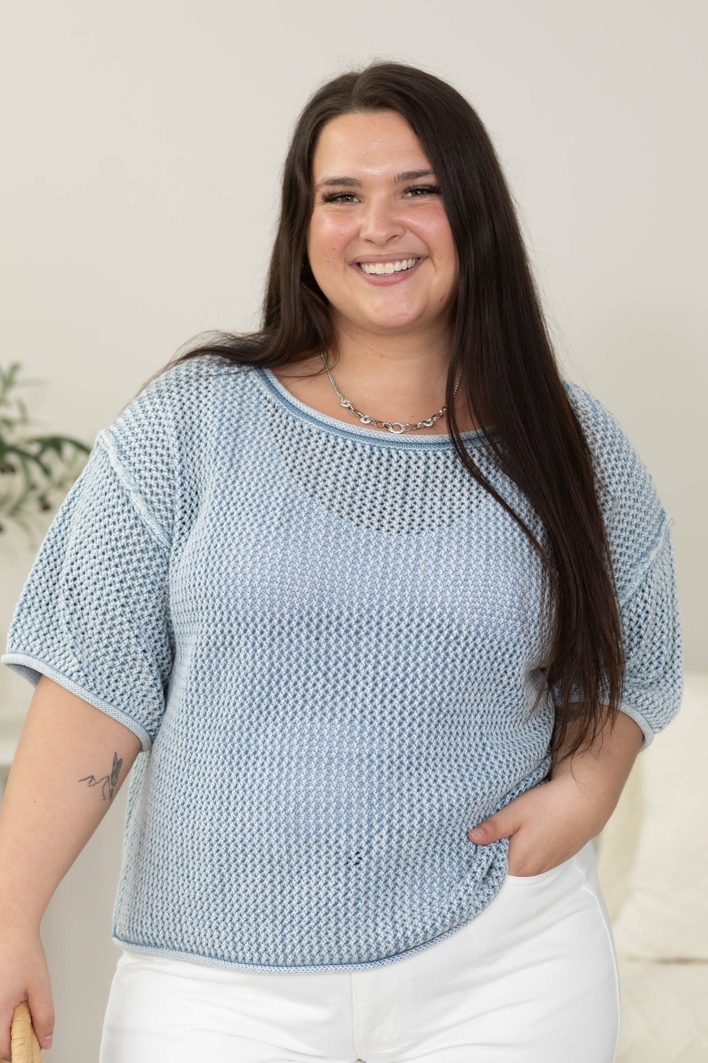 Washed Vintage Soft Boatneck Knit Top