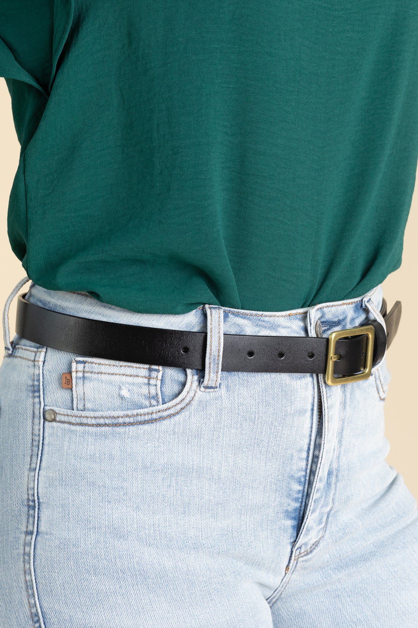 Solid Black Belt With Gold Square Buckle