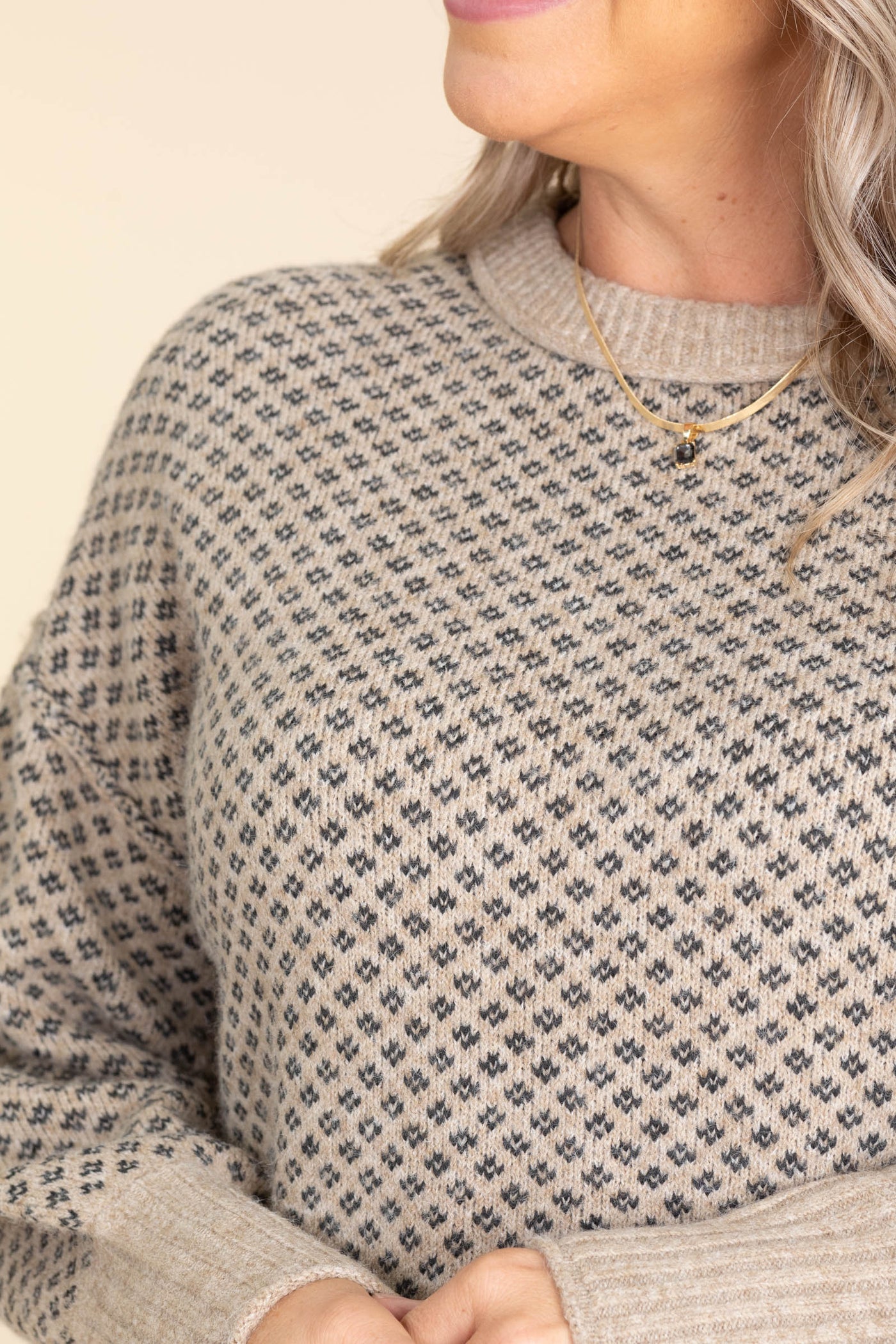 Taupe Mini Jacquard Crewneck Sweater