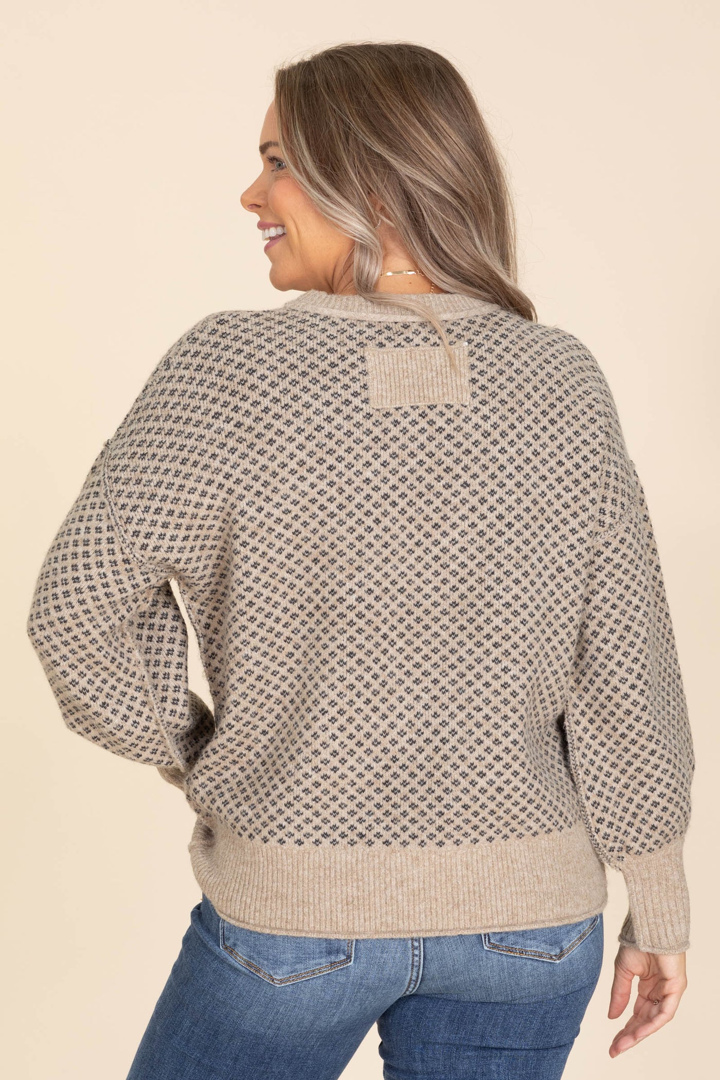 Taupe Mini Jacquard Crewneck Sweater