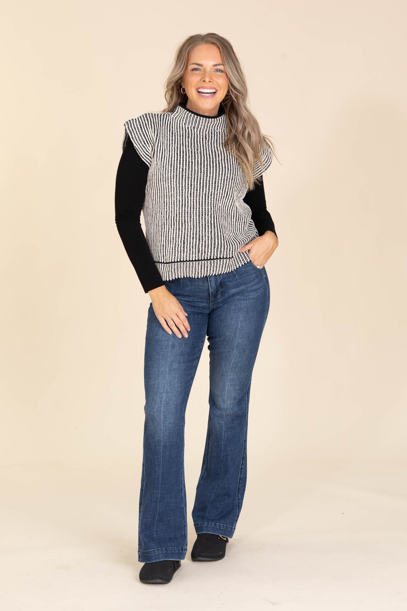 Two Tone Ribbed Knit Sweater Vests