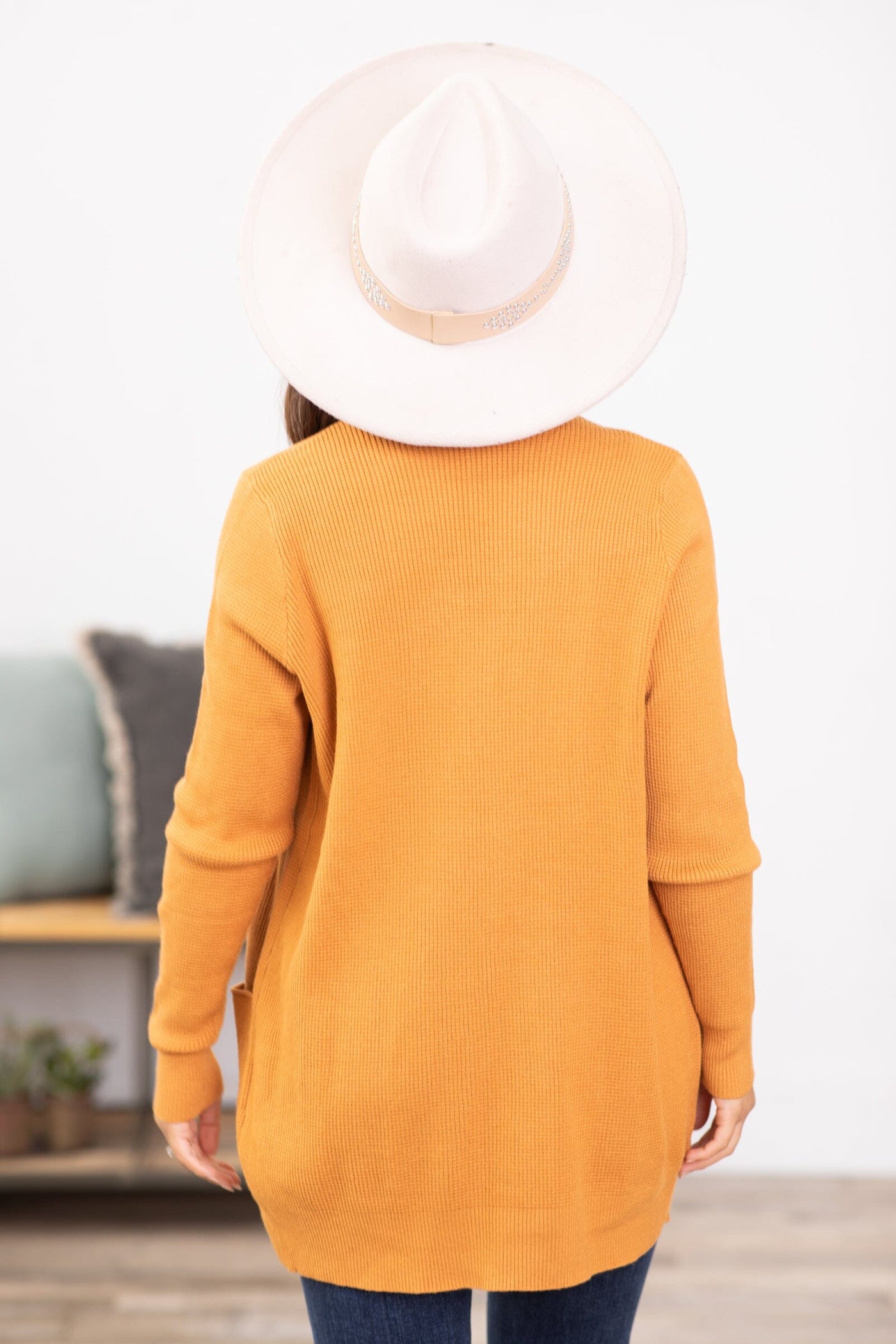 Cinnamon Ribbed Trim Cardigan With Pockets - Filly Flair