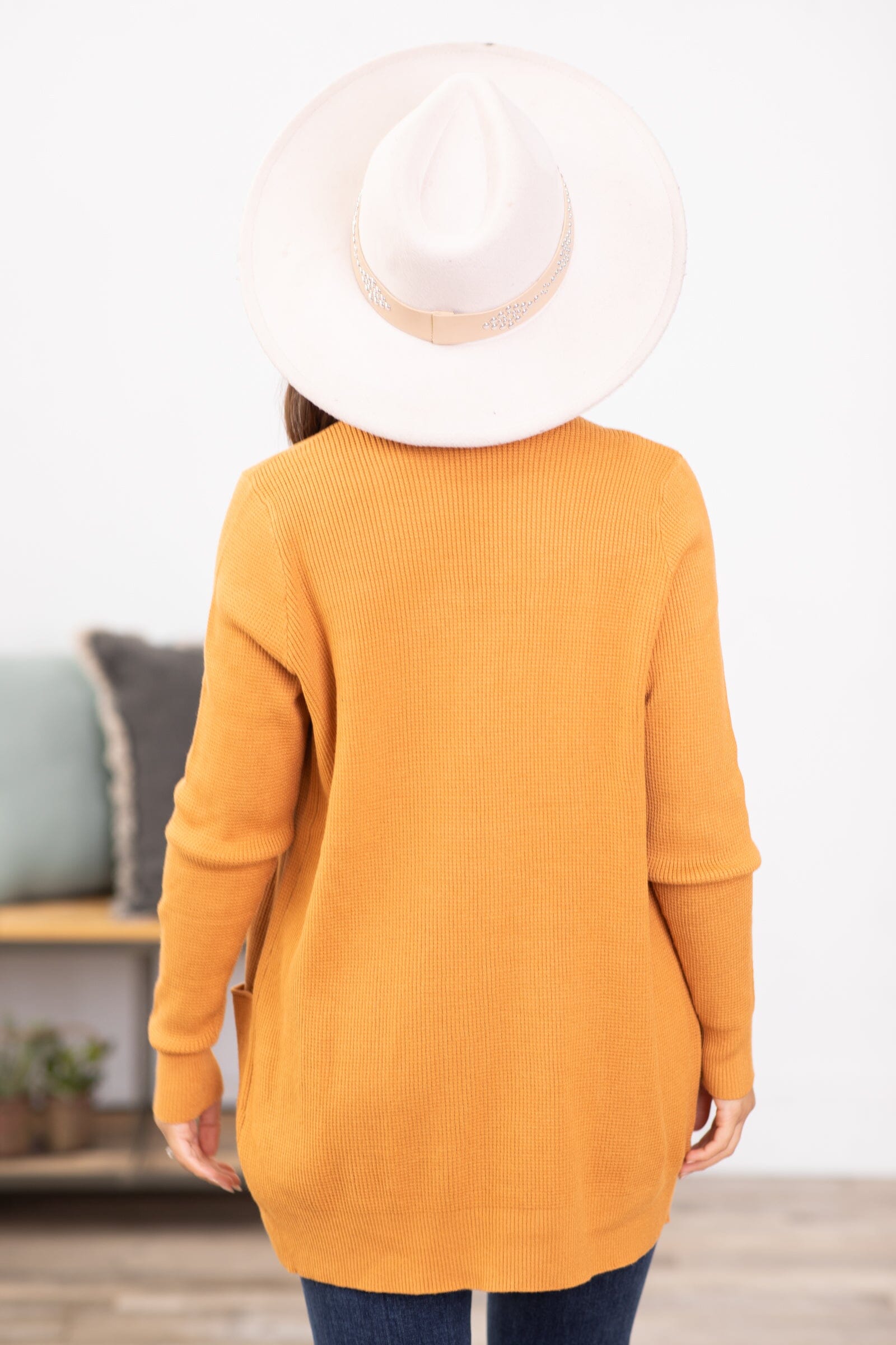 Cinnamon Ribbed Trim Cardigan With Pockets - Filly Flair