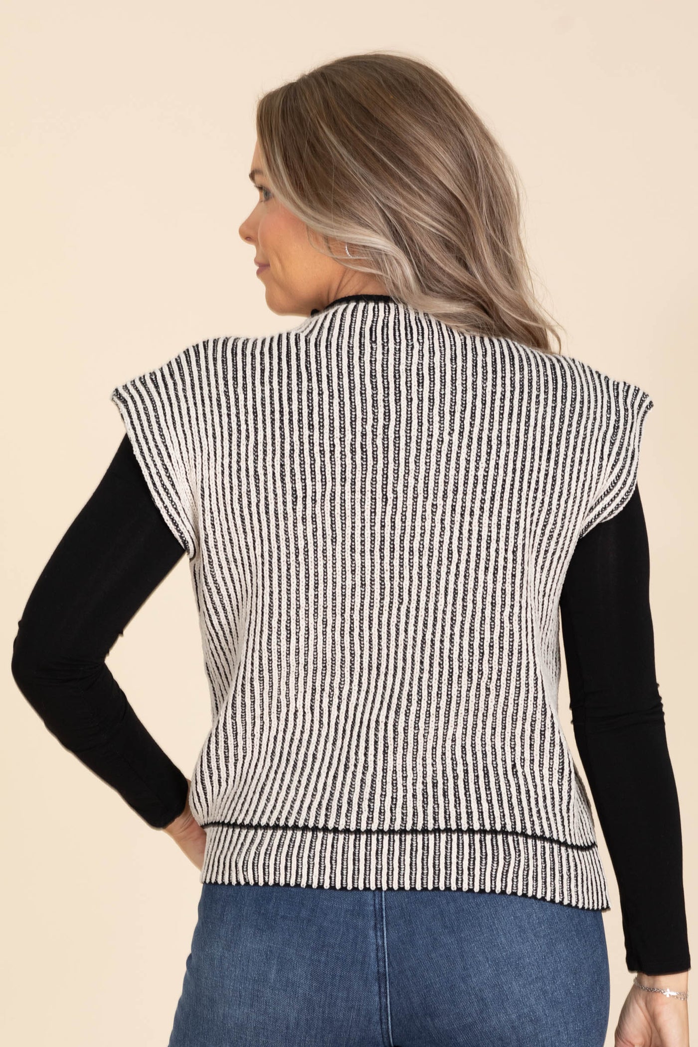 Two Tone Ribbed Knit Sweater Vests