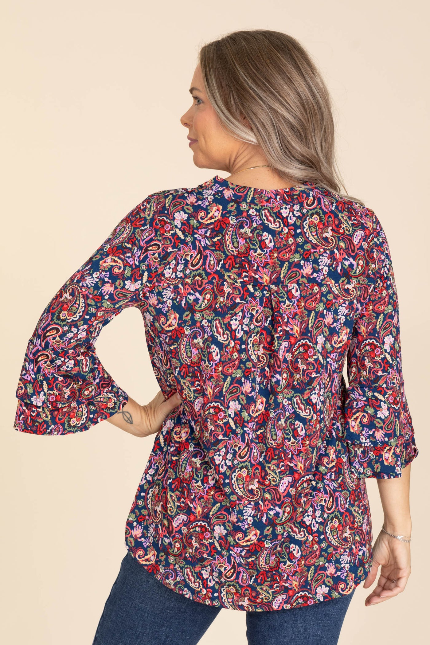 Navy And Berry Floral Lizzy Wrinkle Free Top