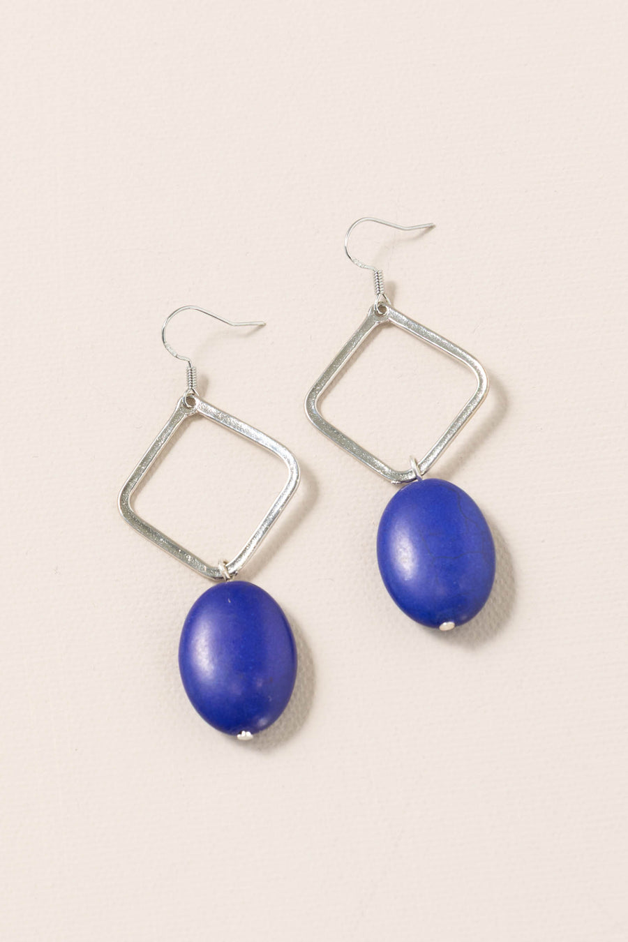 Silver And Blue Oval Earrings