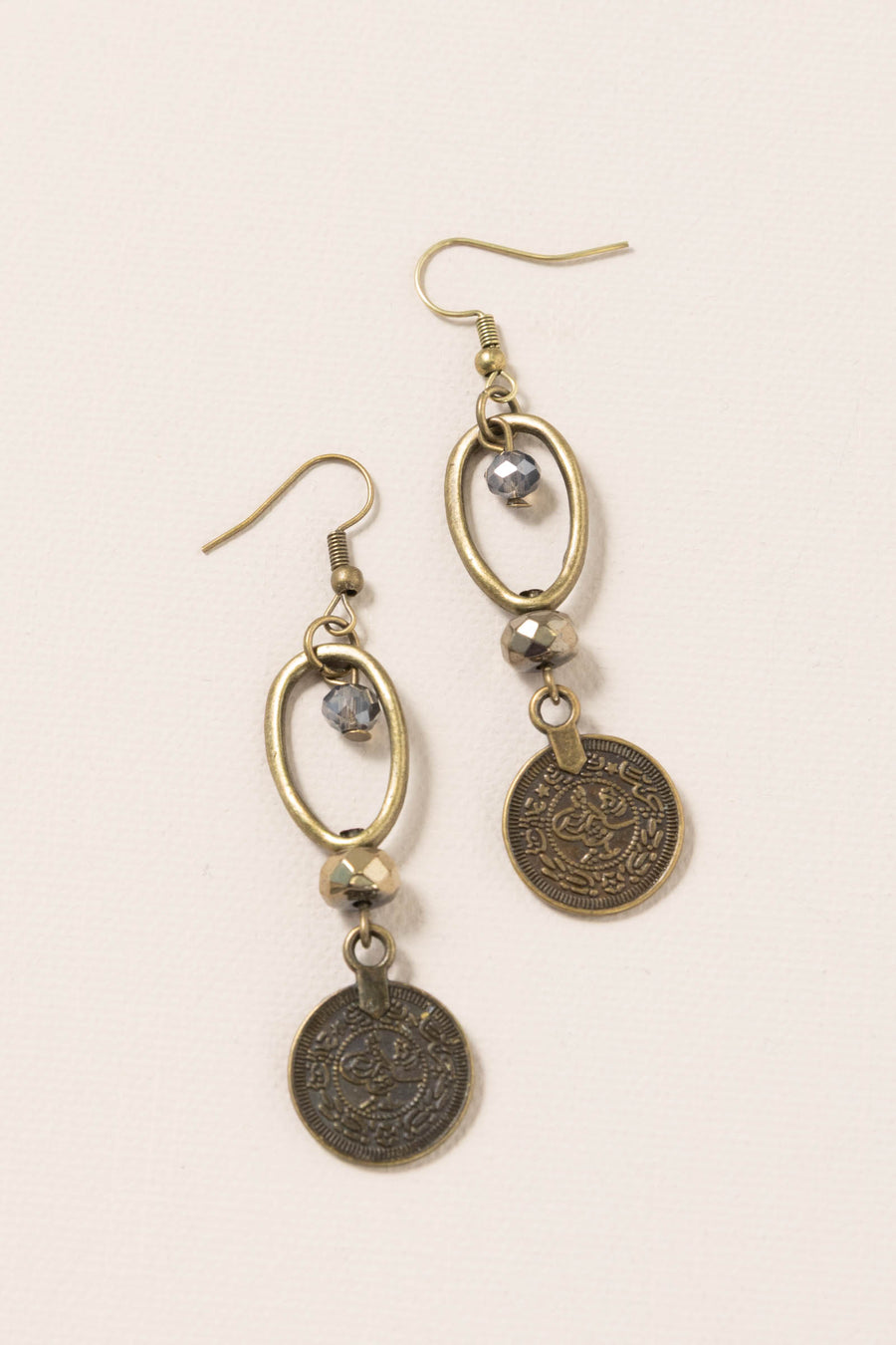 Bronze Coin Fishhook Earrings