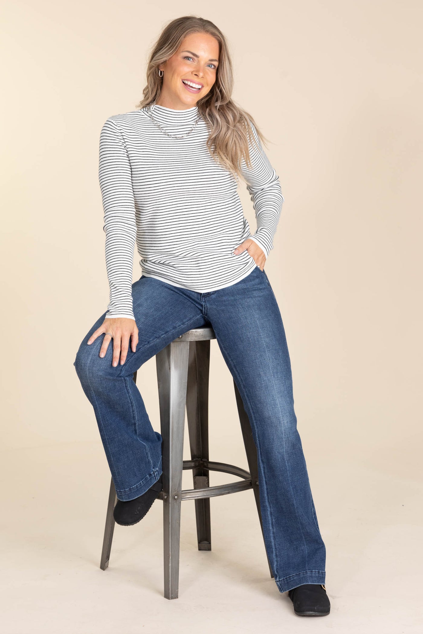 Pinstripes Mock Neck Pullover Sweaters