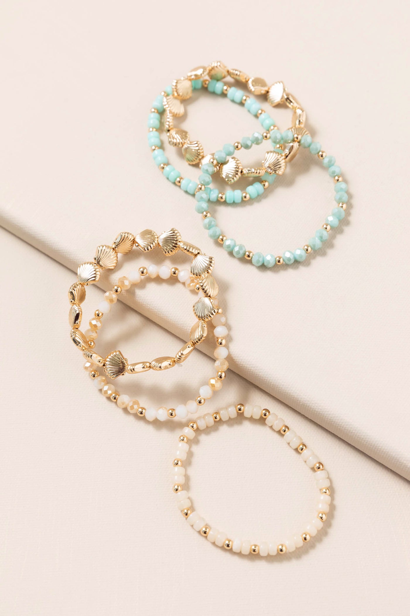 Set of Three Beaded Stretch Bracelets With Seashells