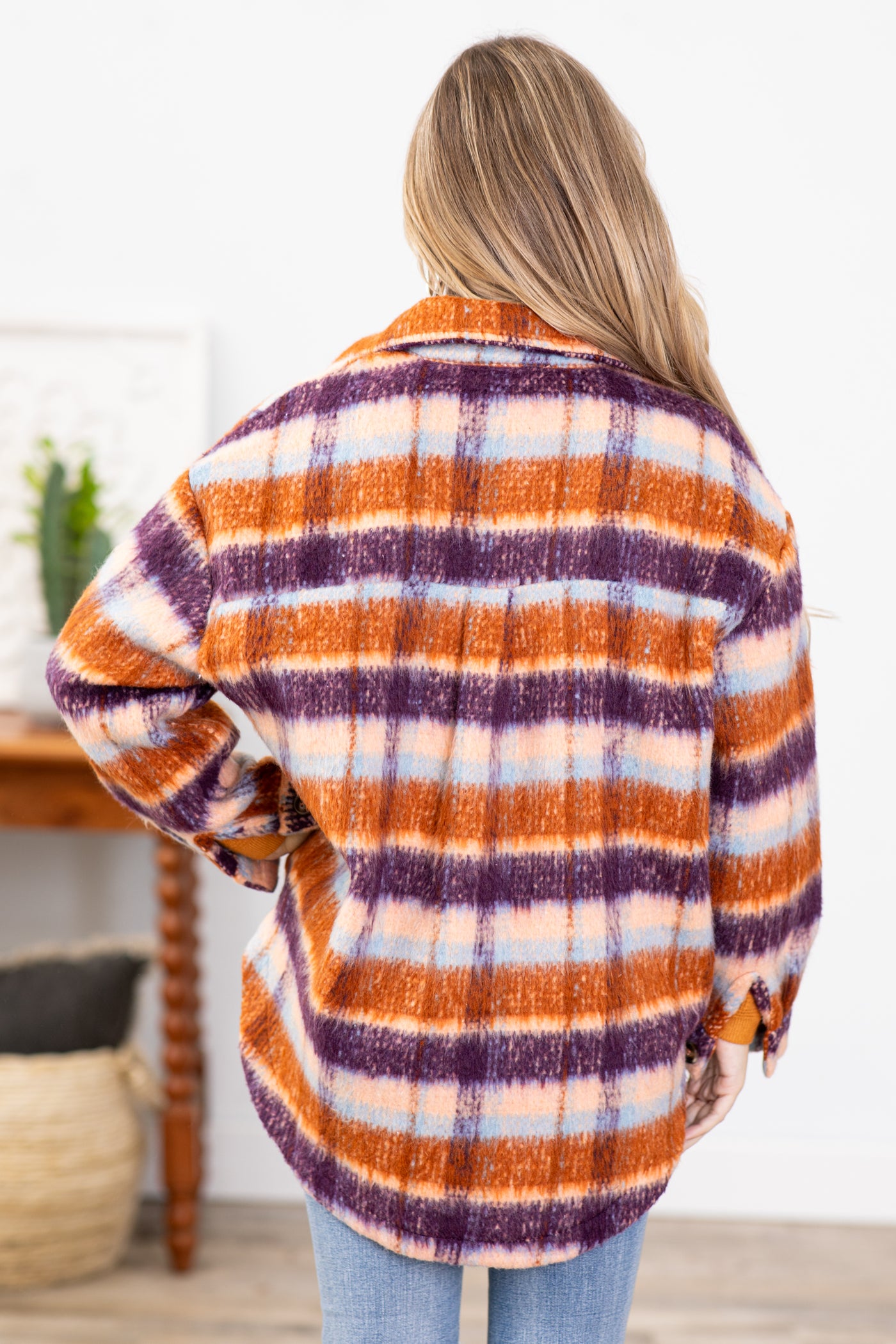 Purple and Orange Brushed Plaid Shacket · Filly Flair