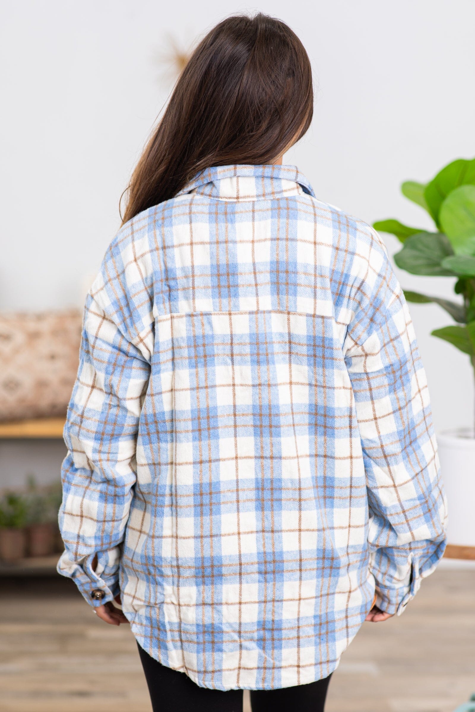 Dusty Blue and Cream Plaid Shacket - Filly Flair