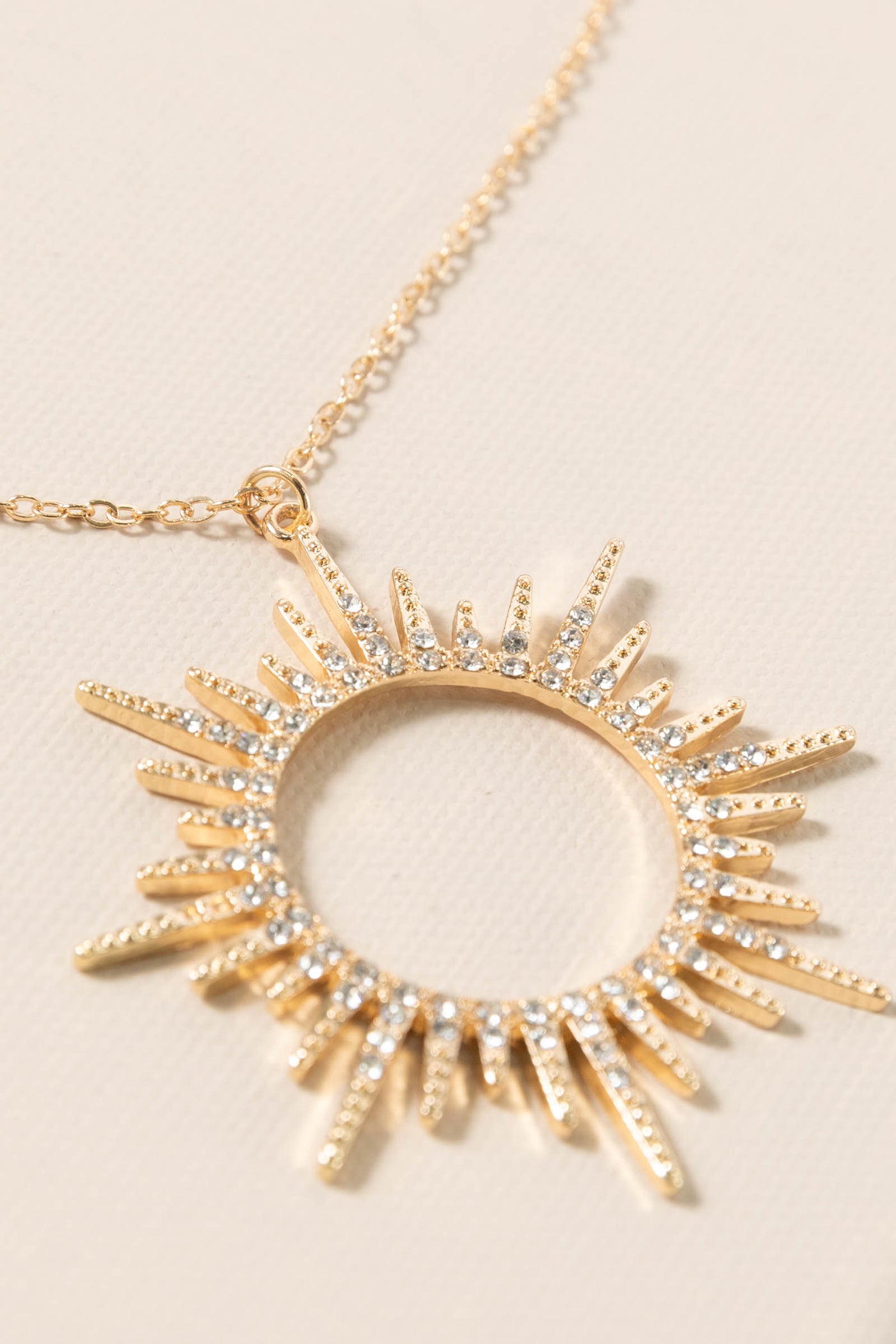 Gold Crystal Sunburst Long Necklace