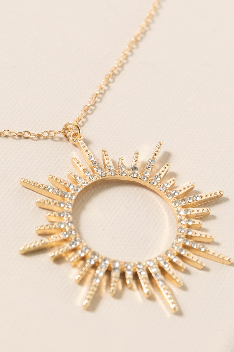 Gold Crystal Sunburst Long Necklace