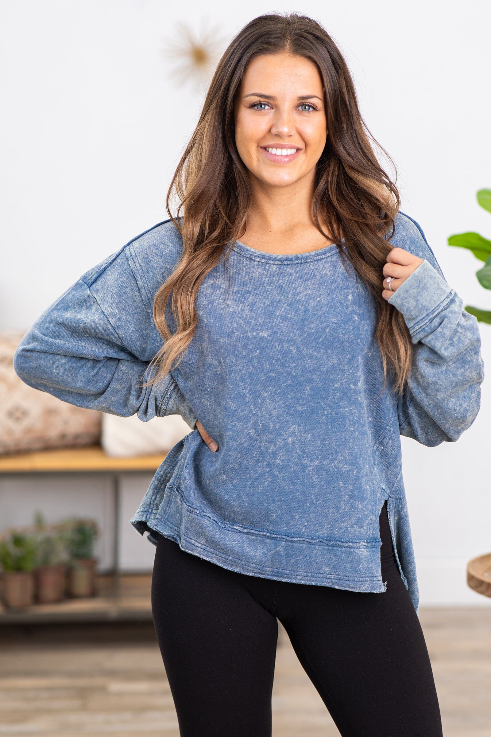 Slate Blue Mineral Washed Sweatshirt - Filly Flair