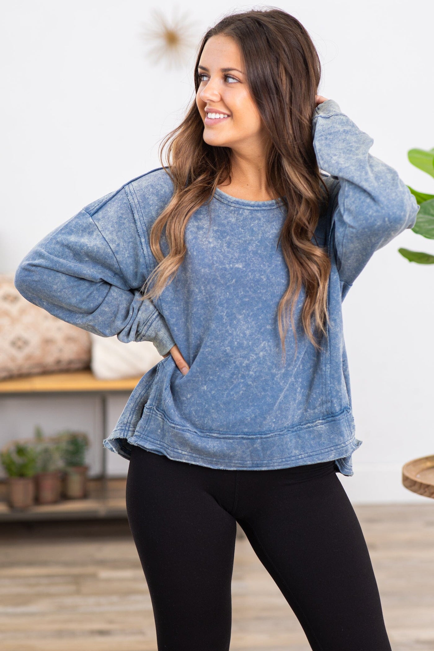 Slate Blue Mineral Washed Sweatshirt - Filly Flair
