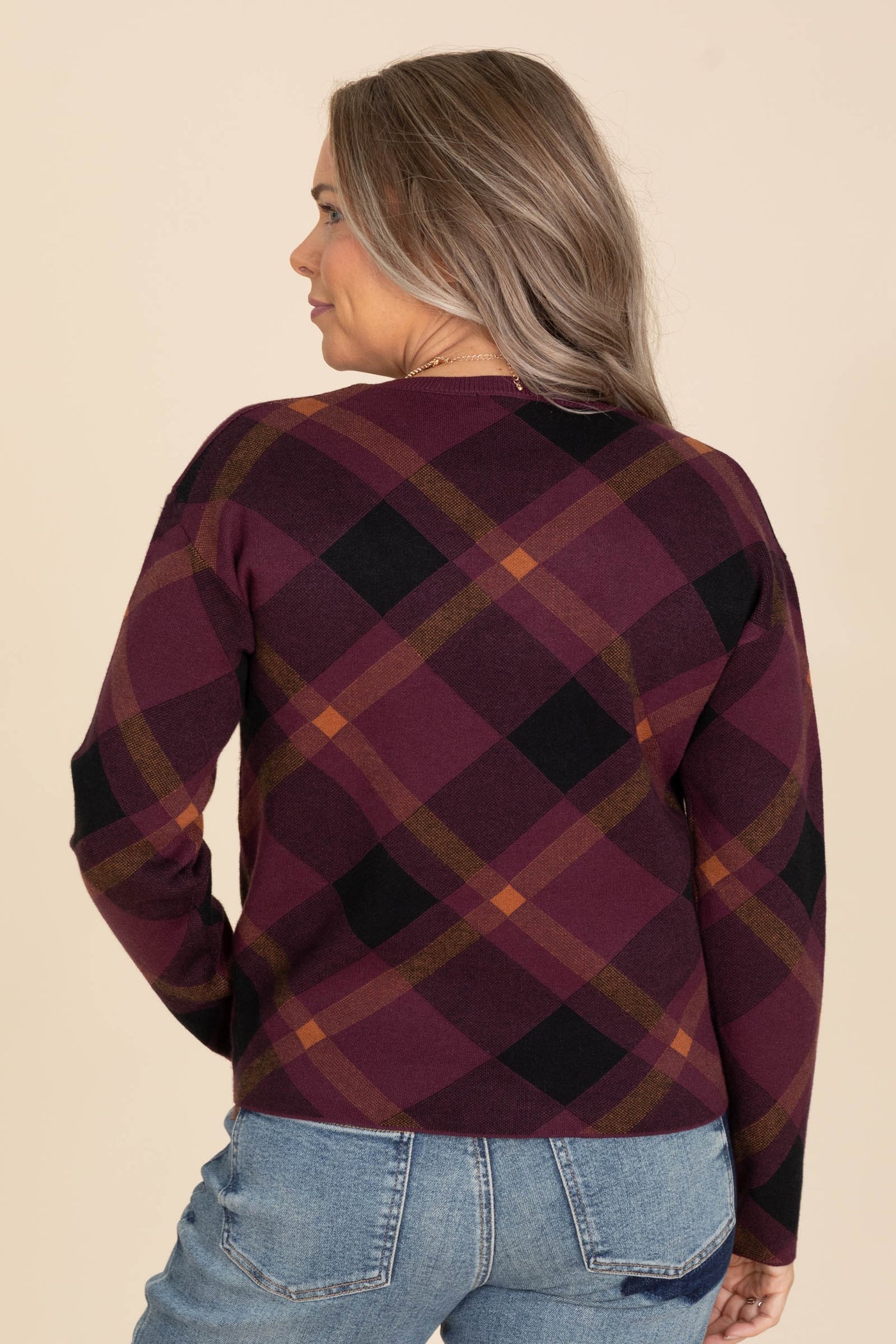 Plaid Crewneck Pullover Sweaters