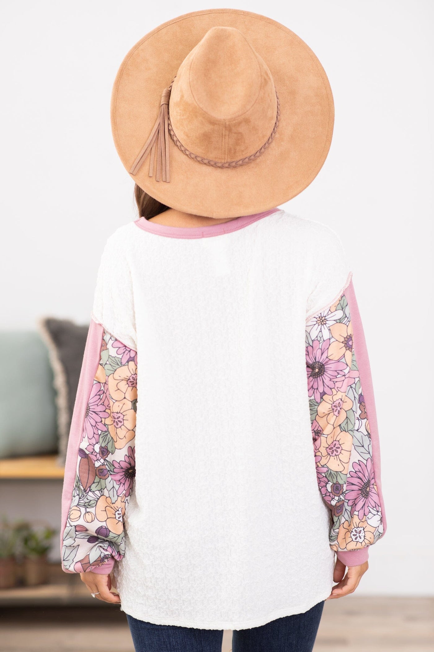 Ivory and Mauve Floral Detail Top - Filly Flair