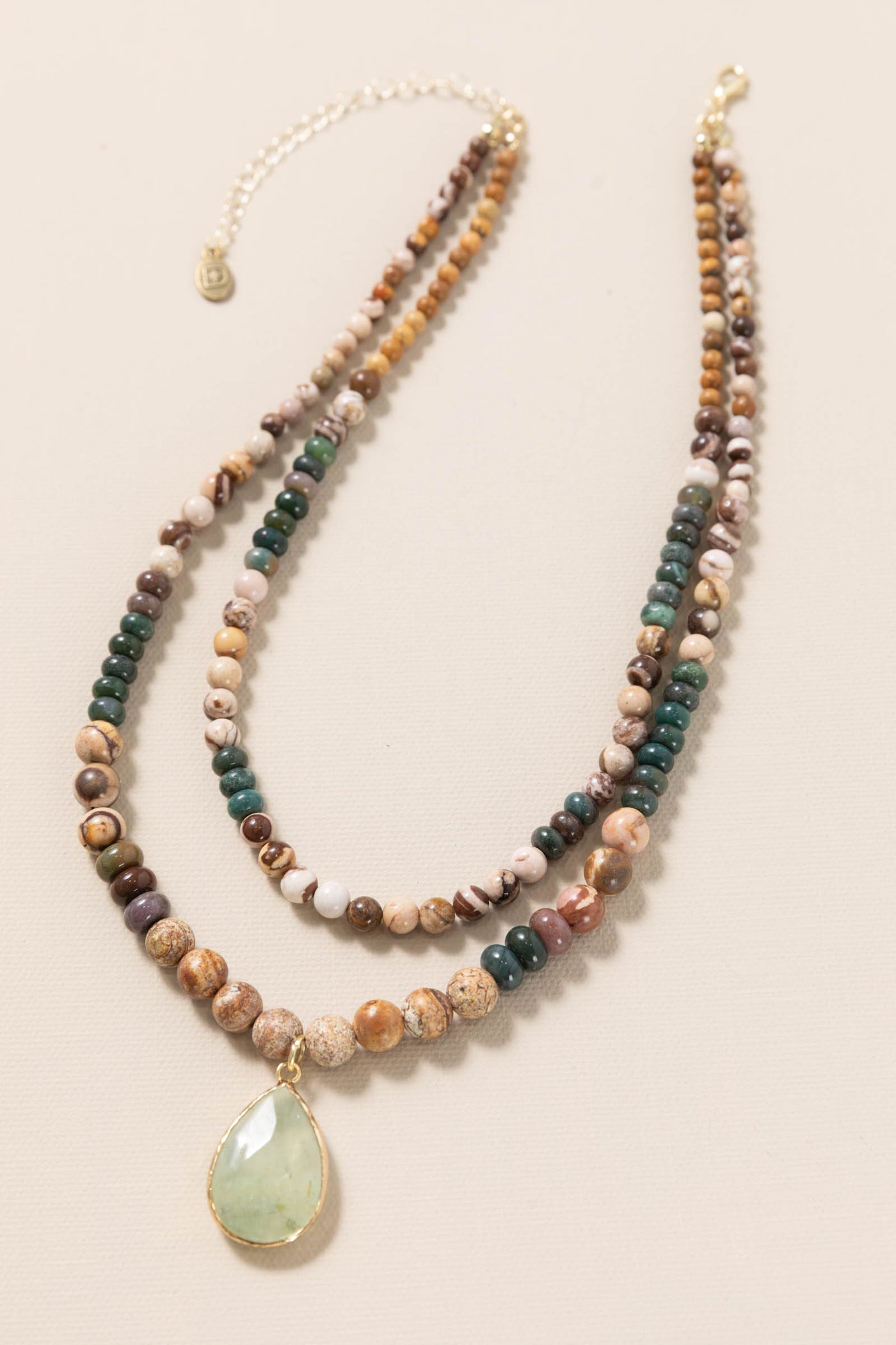 Green Jasper Stone Pendant Layer Necklace