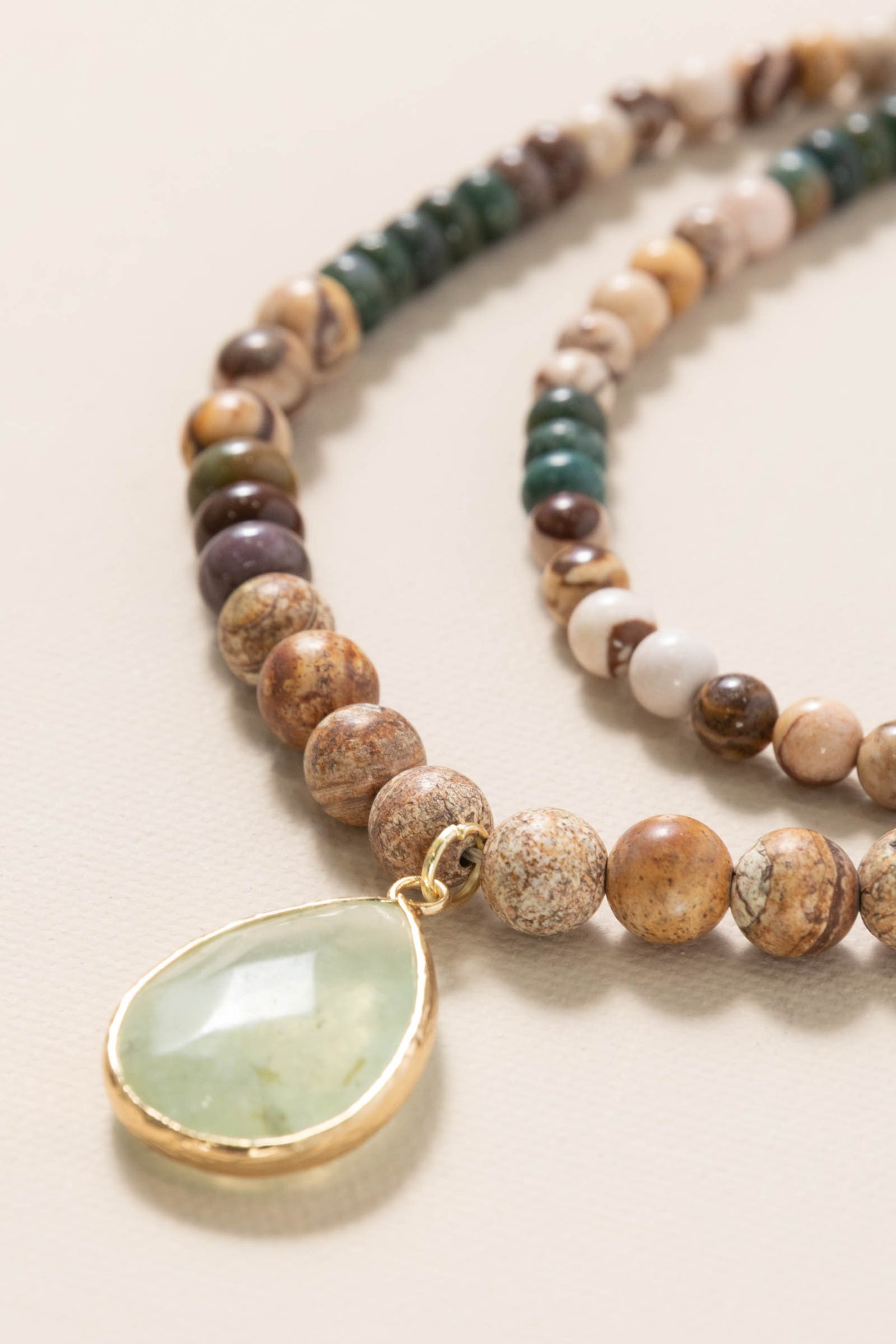 Green Jasper Stone Pendant Layer Necklace
