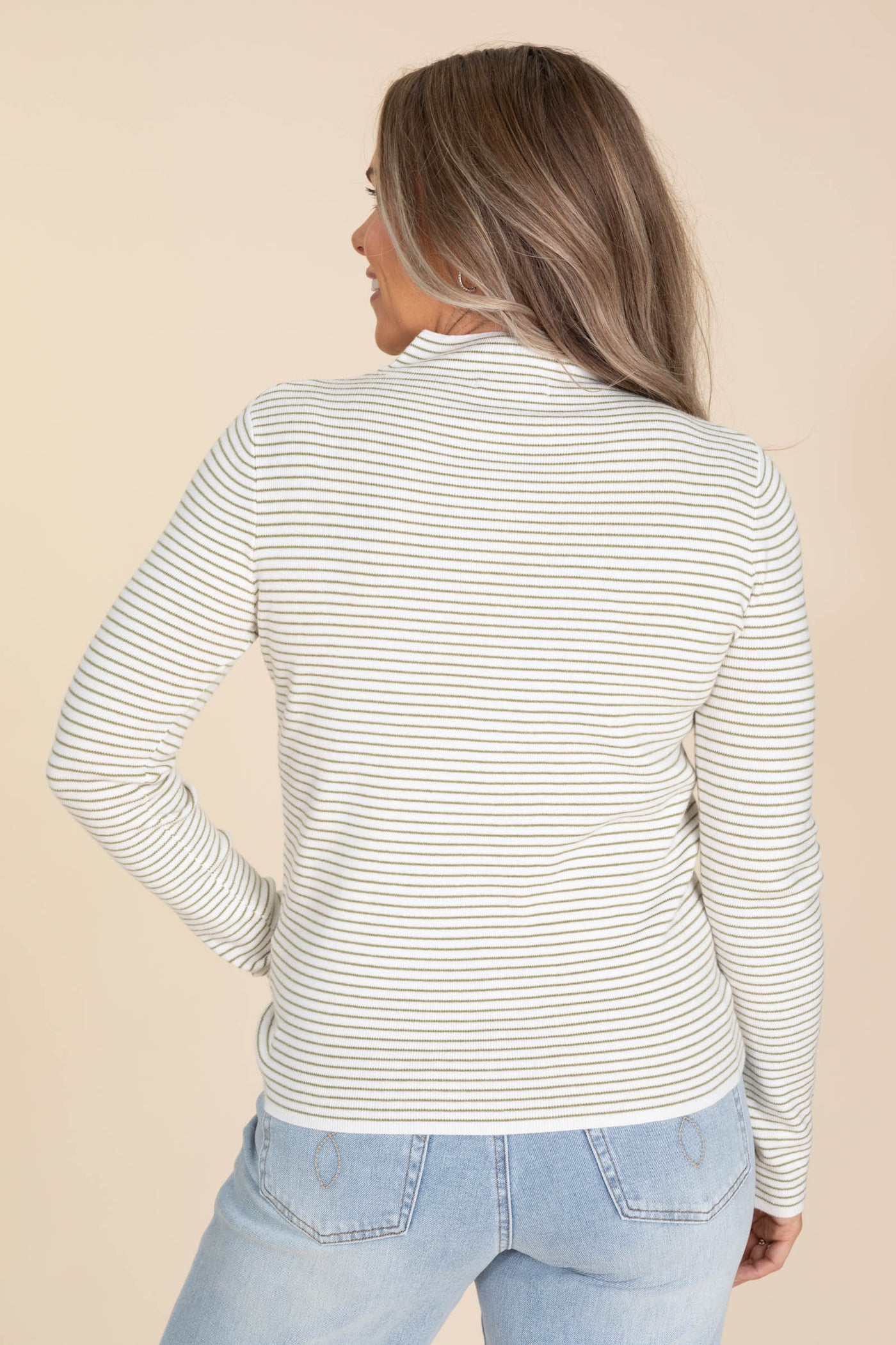 Pinstripes Mock Neck Pullover Sweaters