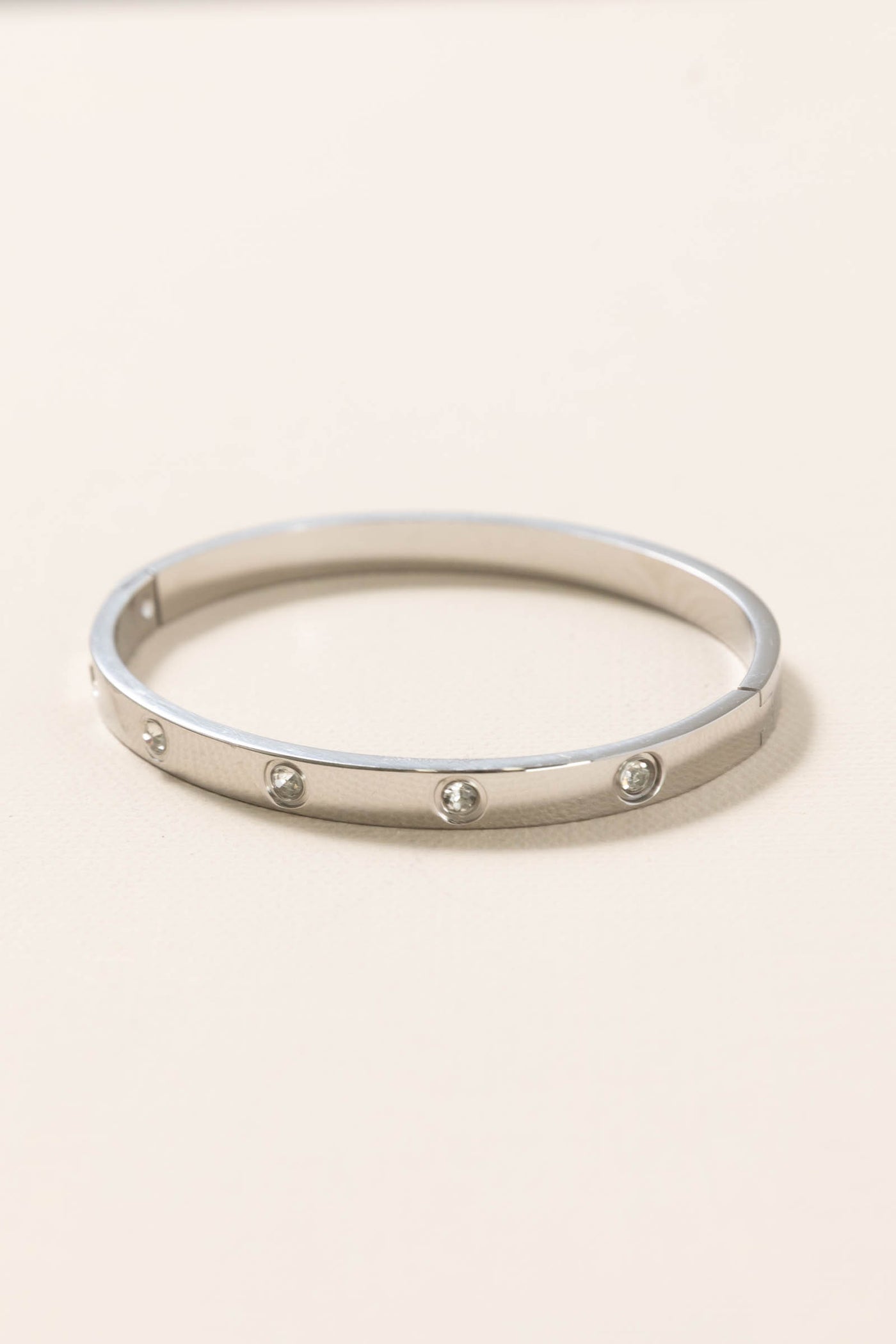 Metal Hinged Bangle Bracelet With Rhinestones