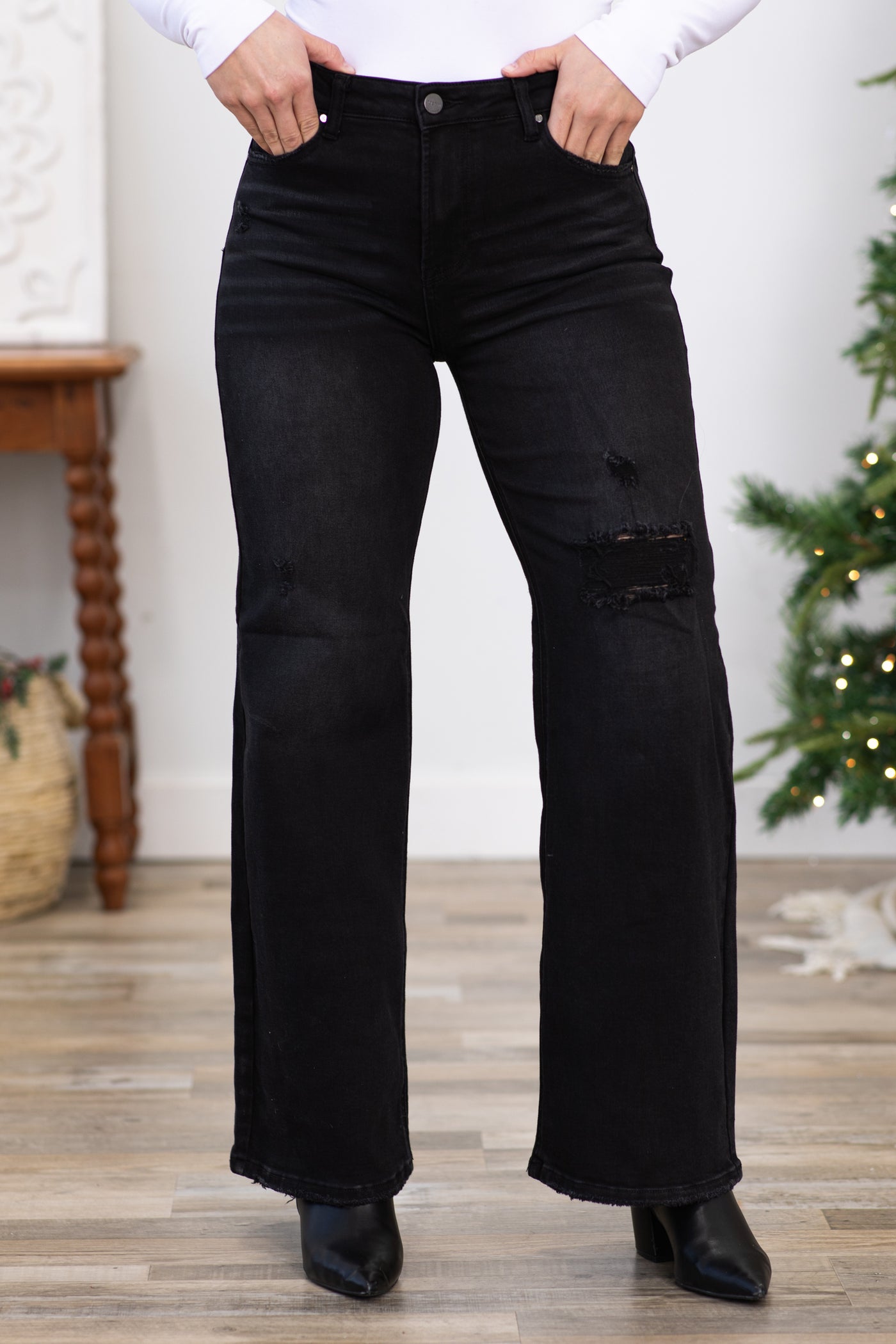 Risen Black High Rise Distressed Detail Jeans · Filly Flair
