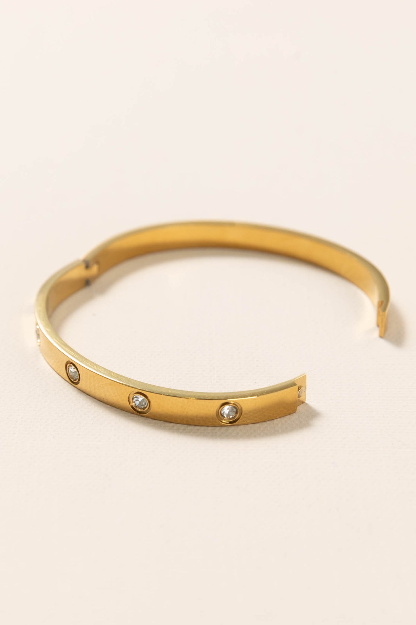 Metal Hinged Bangle Bracelet With Rhinestones