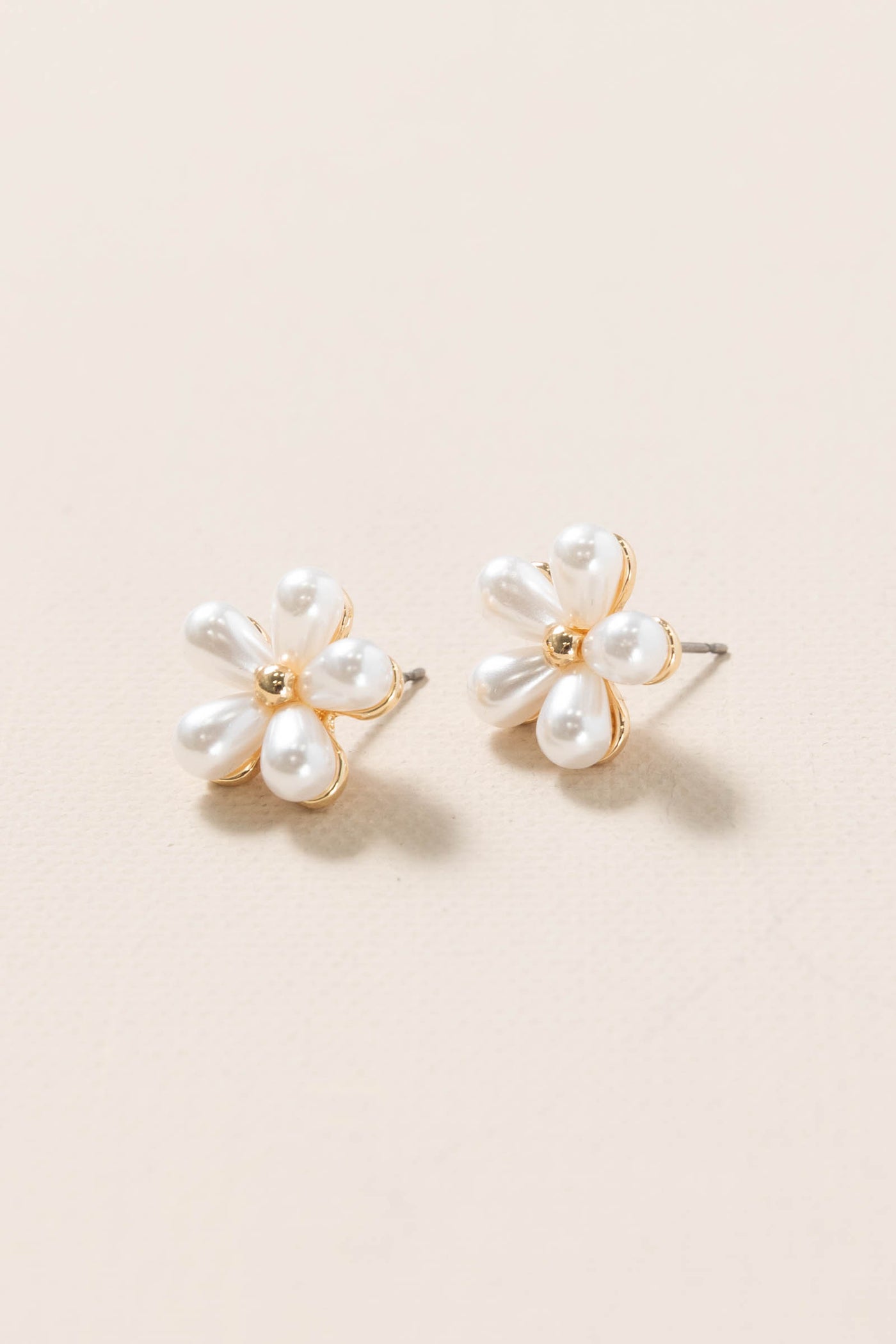 Gold With Pearl Flowers Stud Earrings