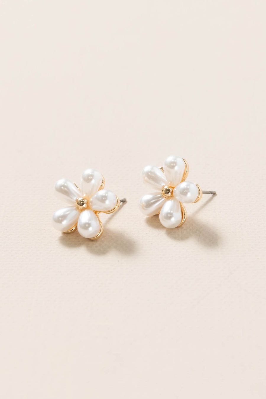 Gold With Pearl Flowers Stud Earrings