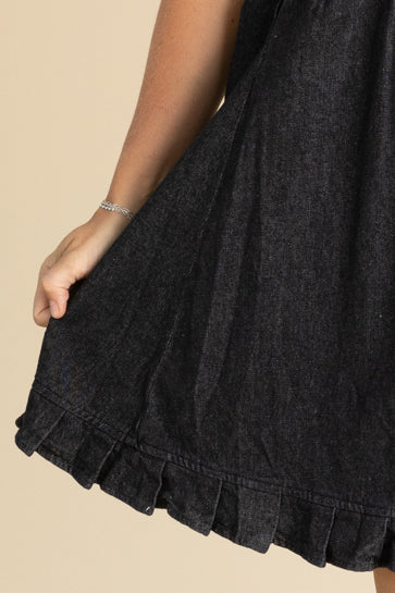 Black Denim Pintuck Detail Dress
