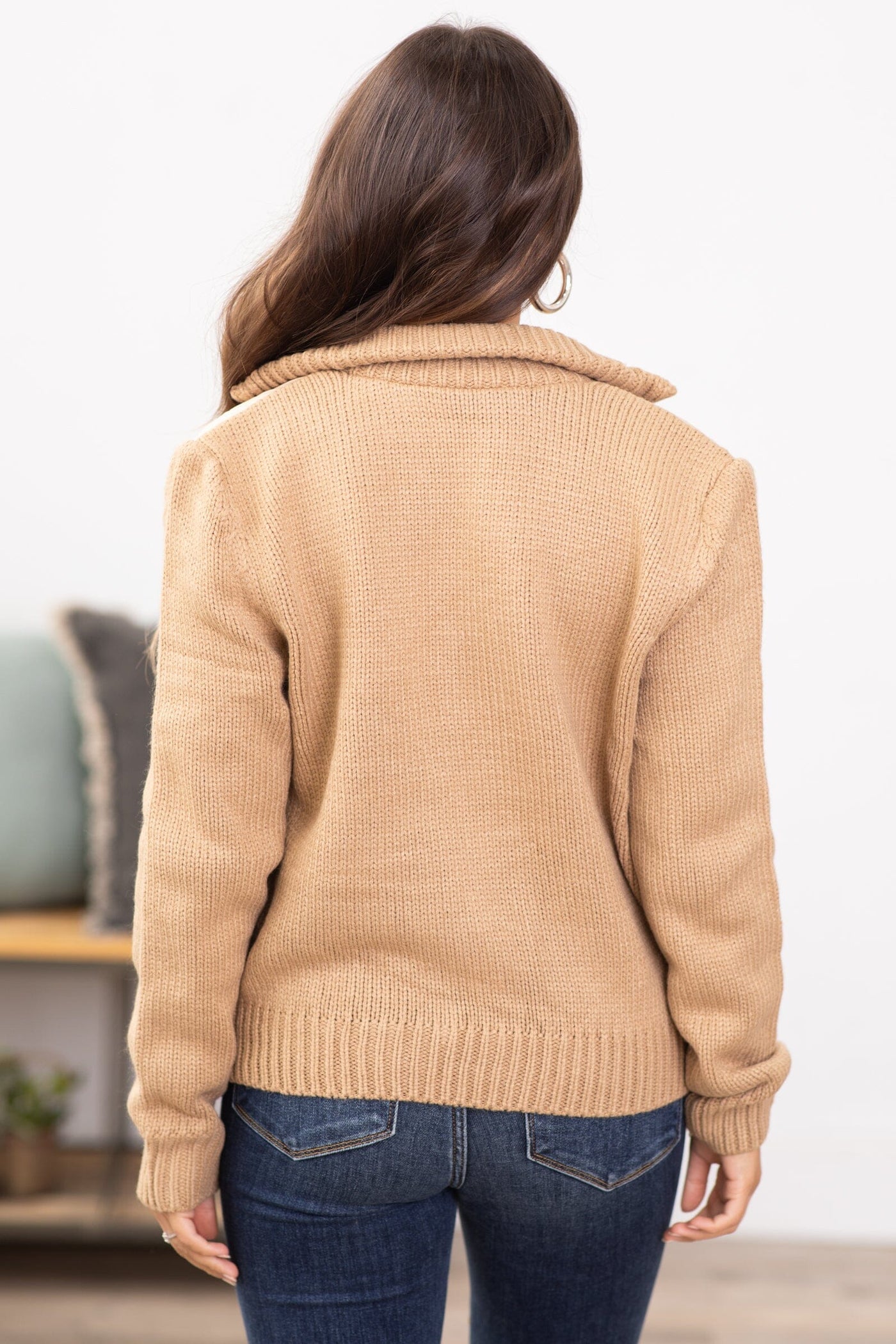Tan Channel Quilted Jacket With Knit Back - Filly Flair