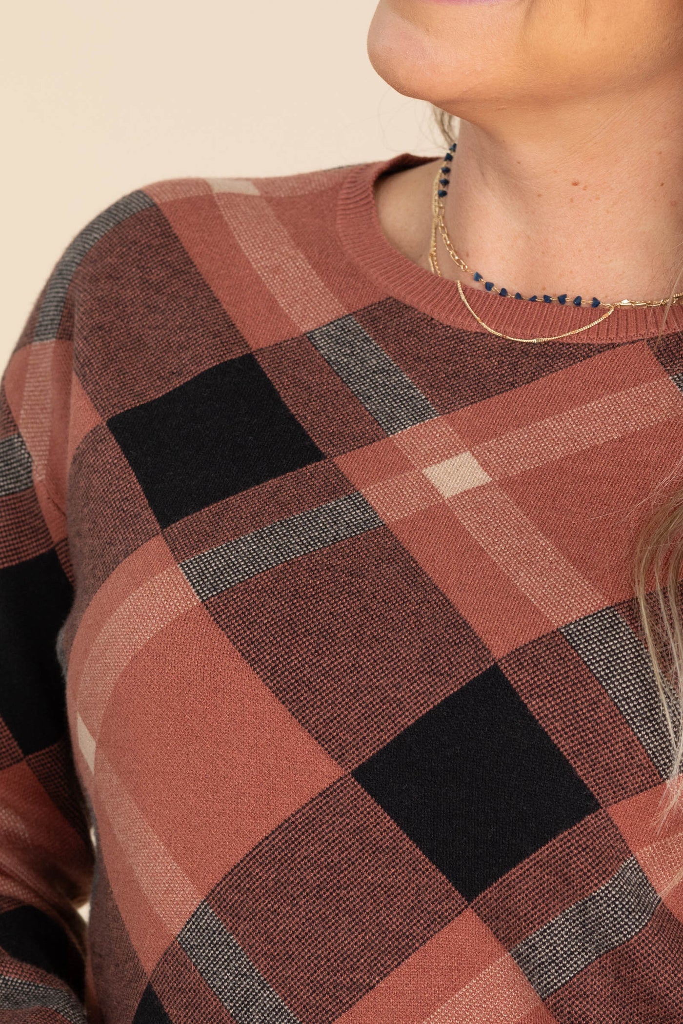 Plaid Crewneck Pullover Sweaters