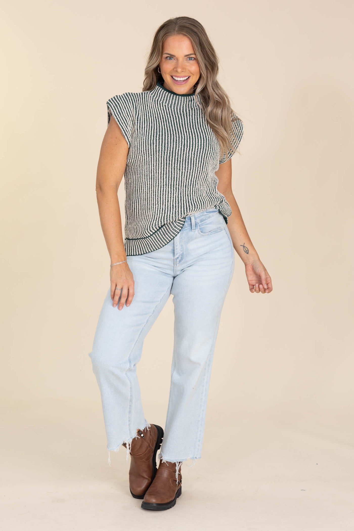 Two Tone Ribbed Knit Sweater Vests