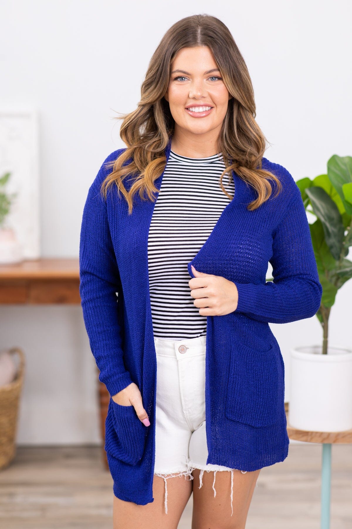 Cobalt Sweater Cardigan With Pockets - Filly Flair