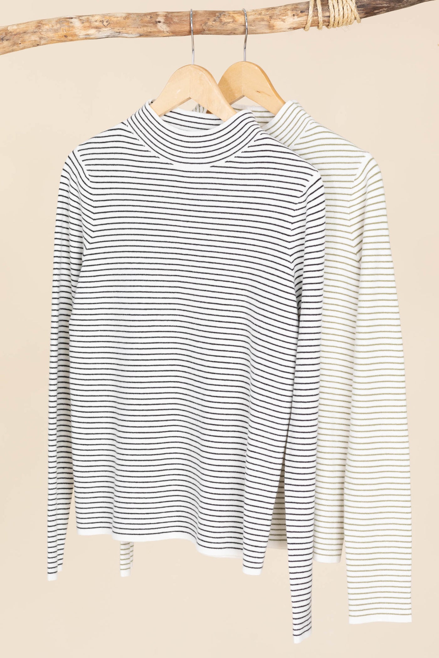 Pinstripes Mock Neck Pullover Sweaters