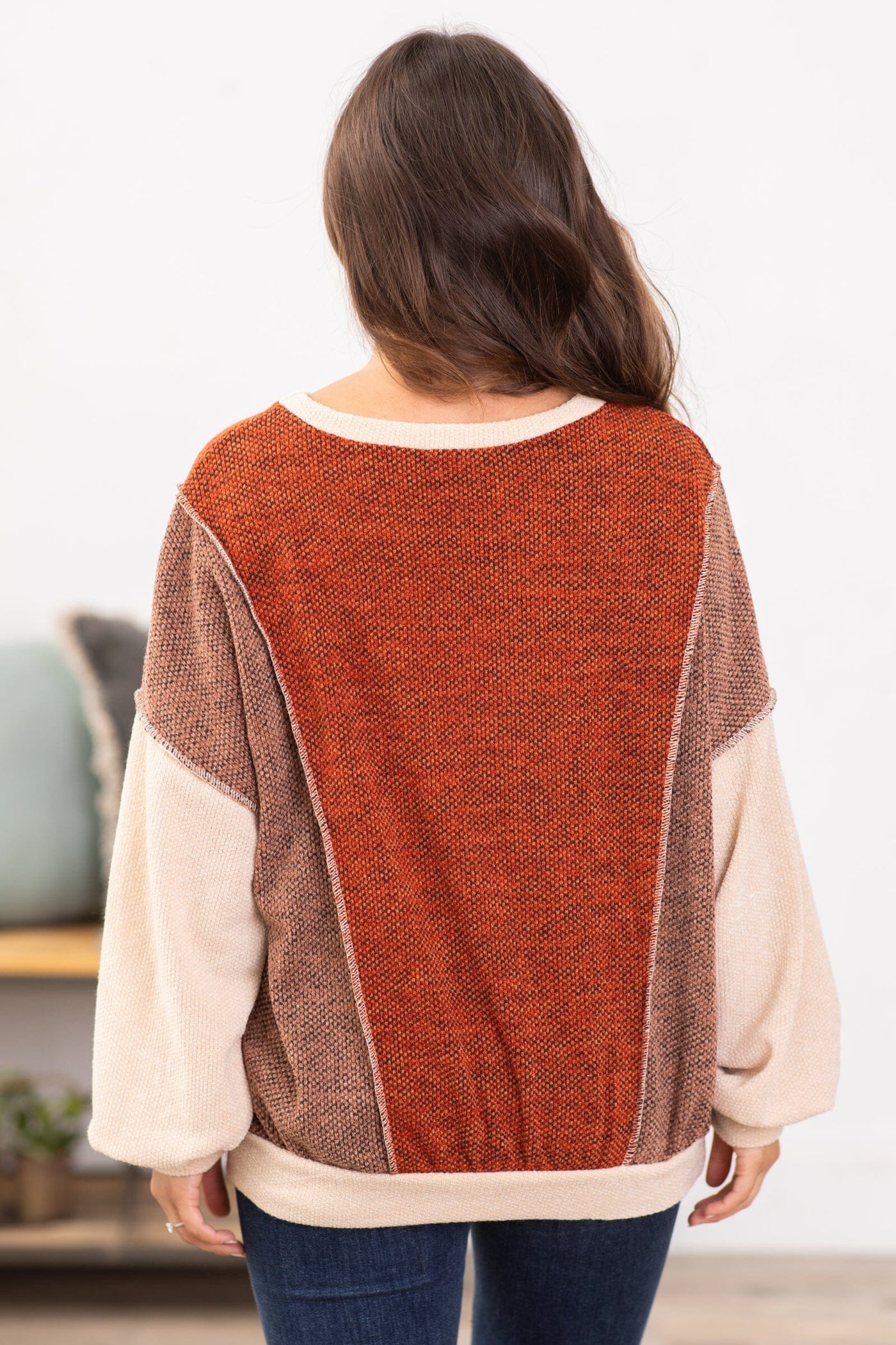 Rust and Mocha Colorblock Textured Top - Filly Flair
